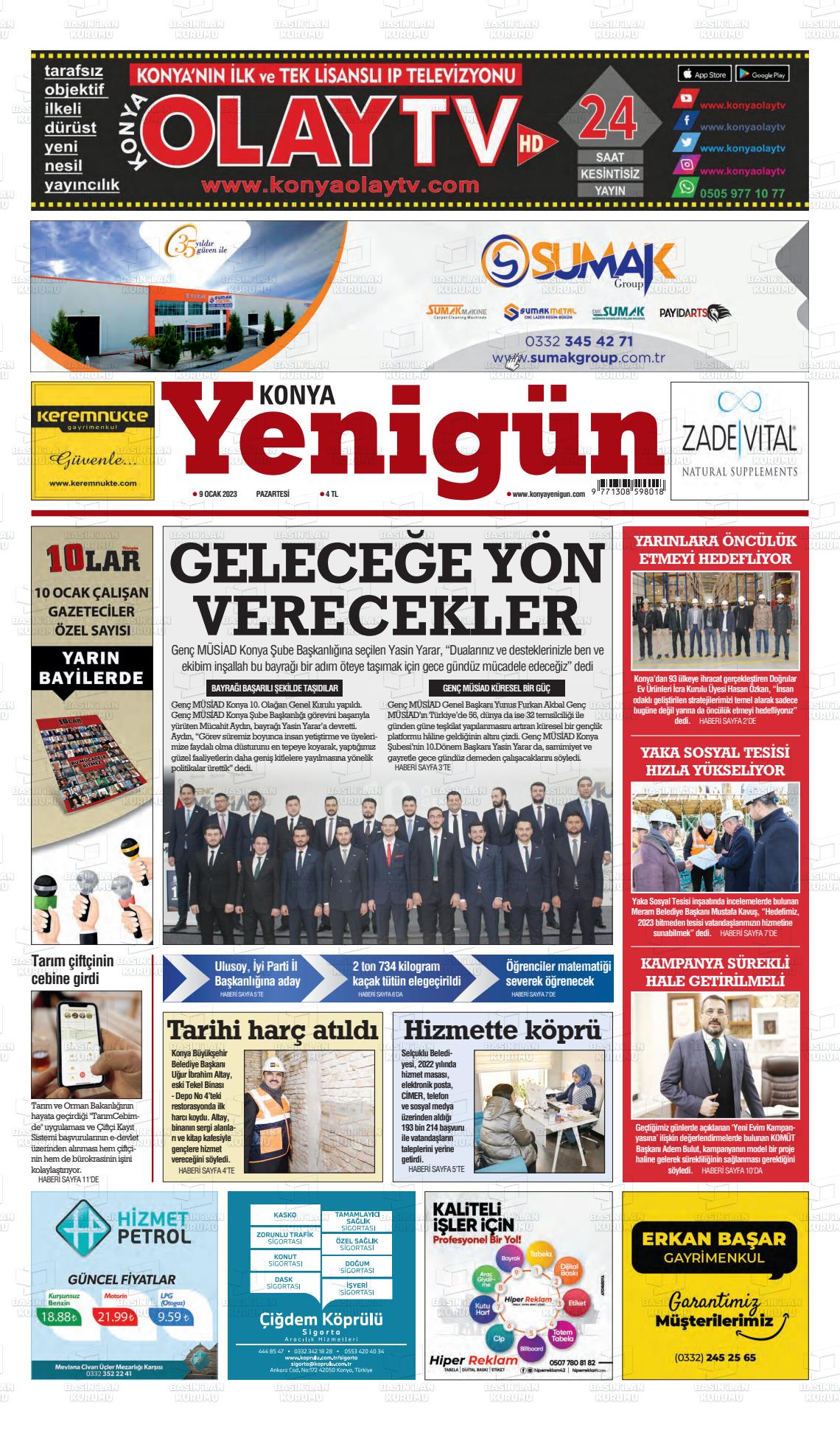 09 Ocak 2023 Konya YeniGün Gazete Manşeti