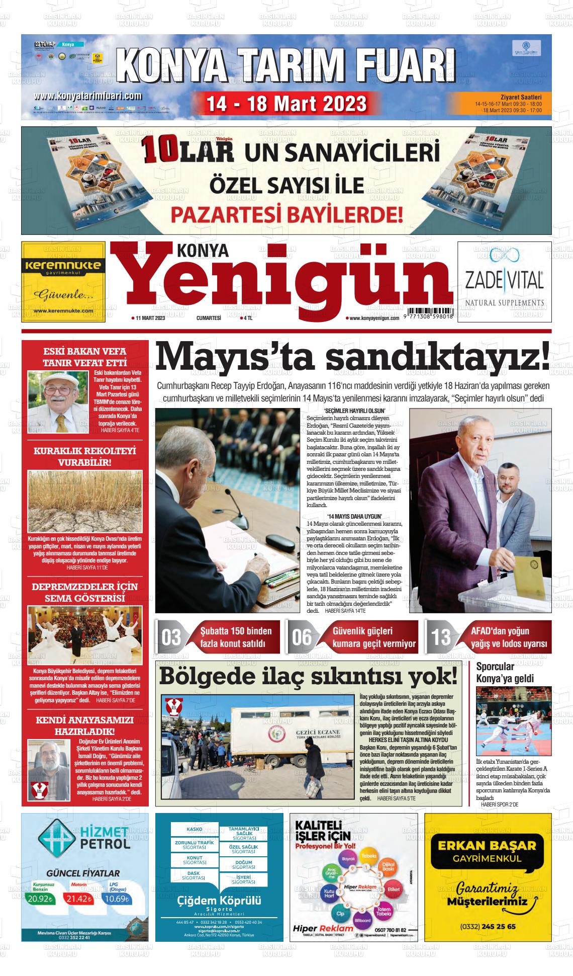 09 Mayıs 2023 Konya YeniGün Gazete Manşeti