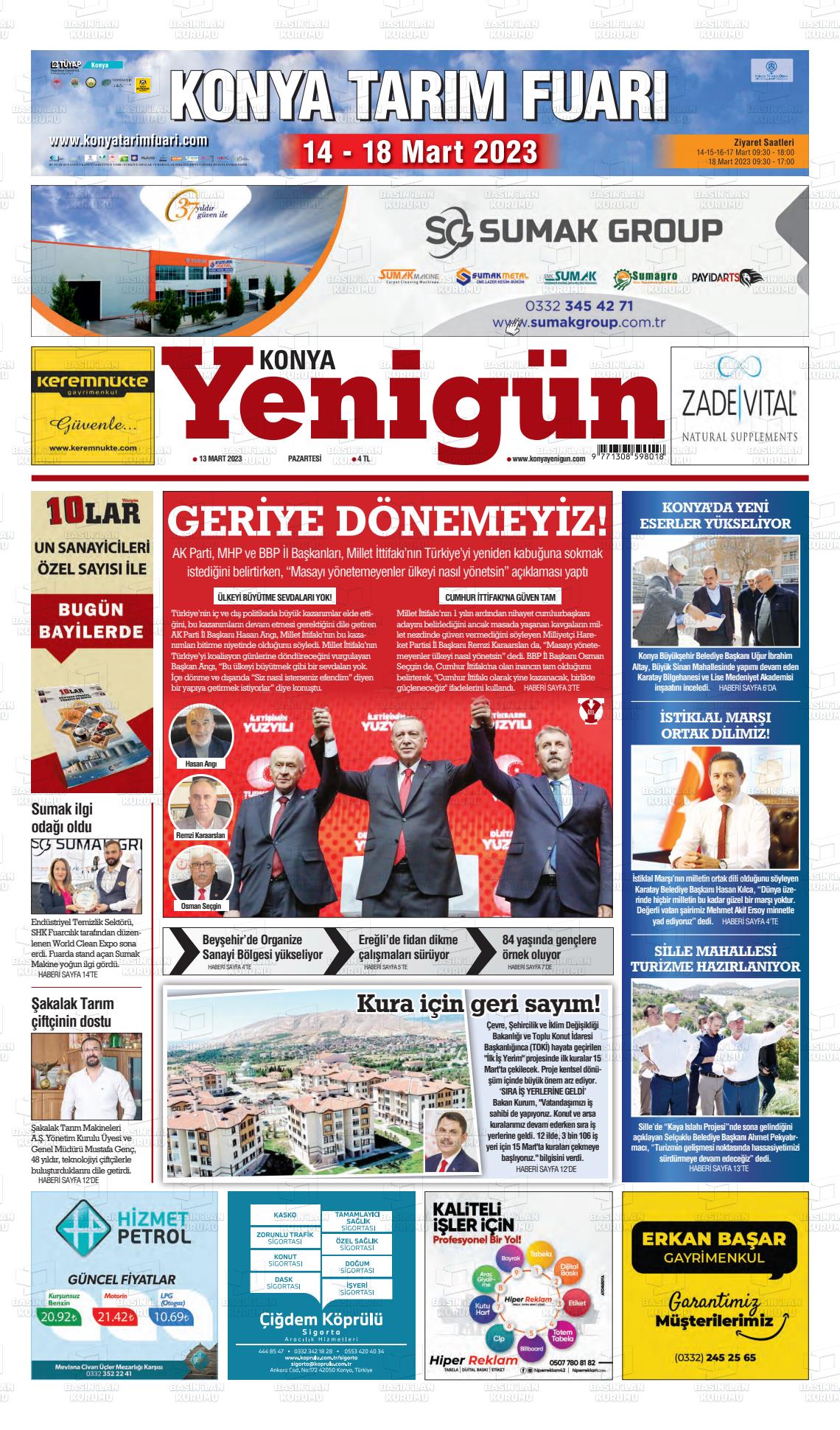 11 Mayıs 2023 Konya YeniGün Gazete Manşeti