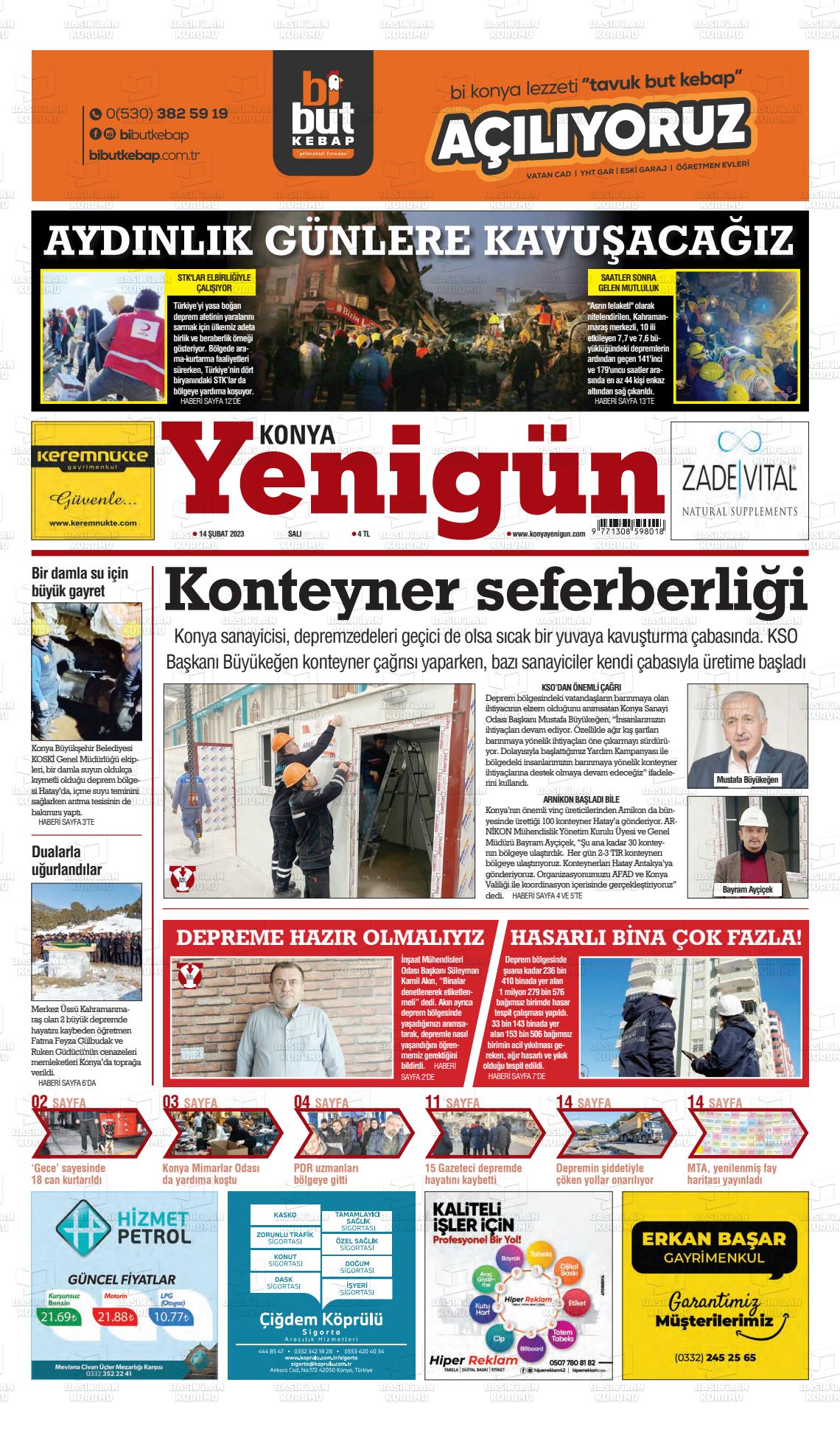 14 Nisan 2023 Konya YeniGün Gazete Manşeti