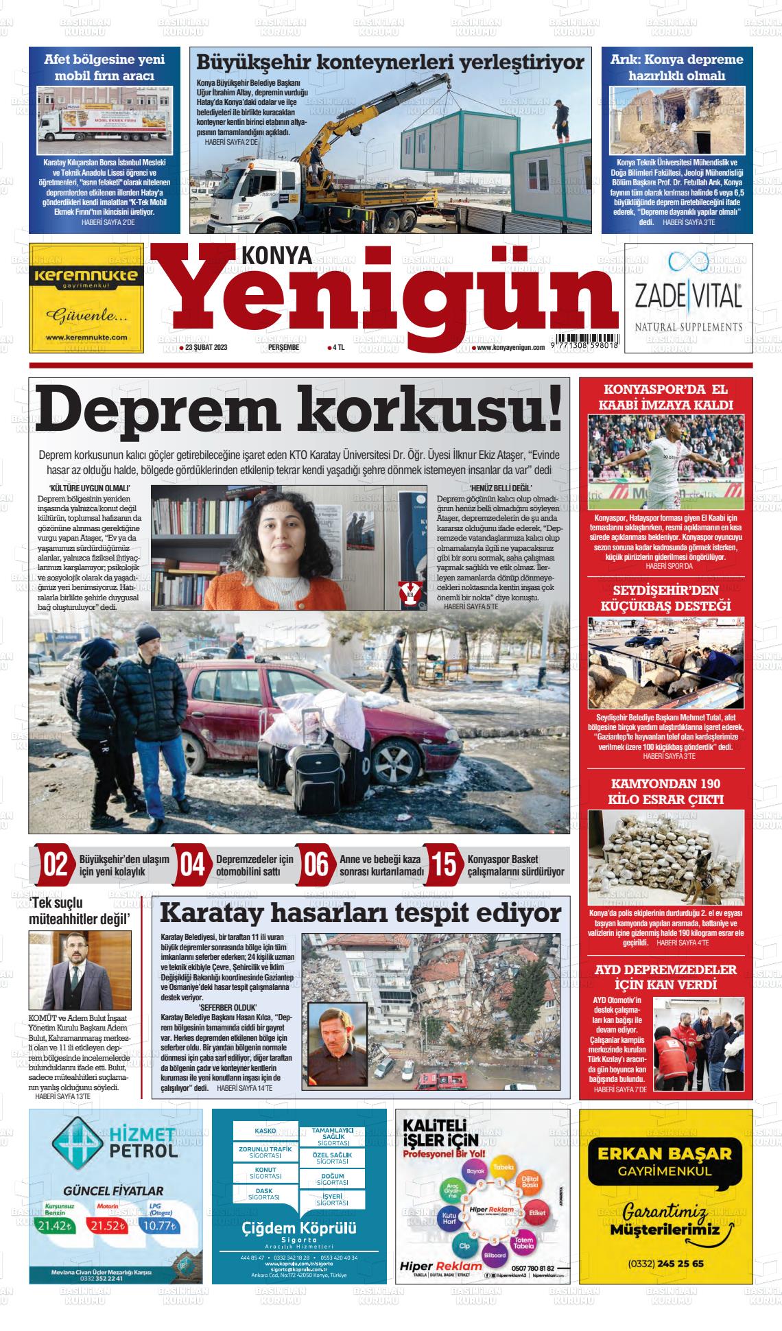 06 Mart 2023 Konya YeniGün Gazete Manşeti