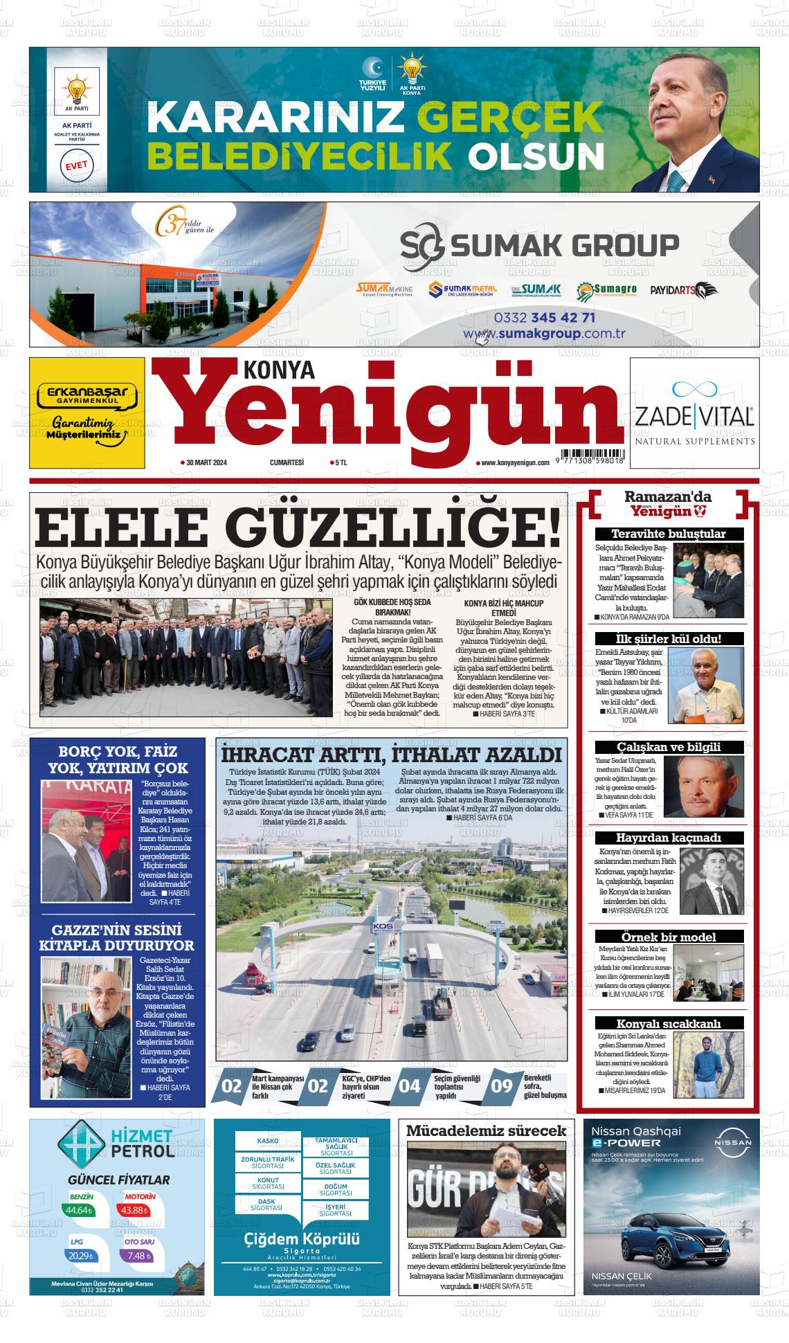 30 Mart 2024 Konya YeniGün Gazete Manşeti