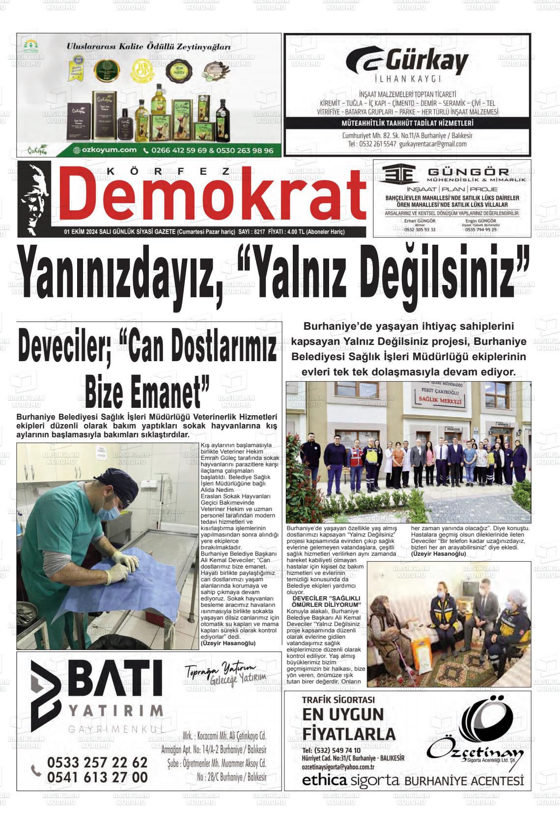 01 Ekim 2024 Körfez Demokrat Gazete Manşeti