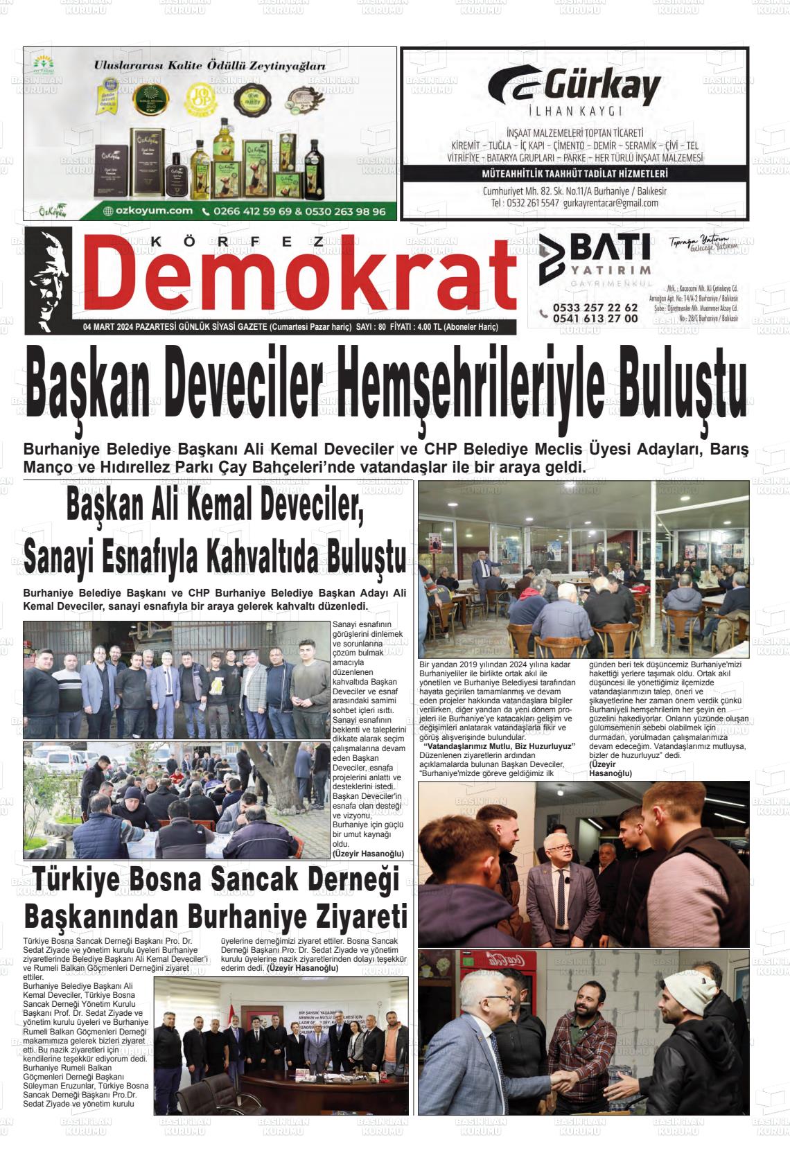 04 Mart 2024 Körfez Demokrat Gazete Manşeti