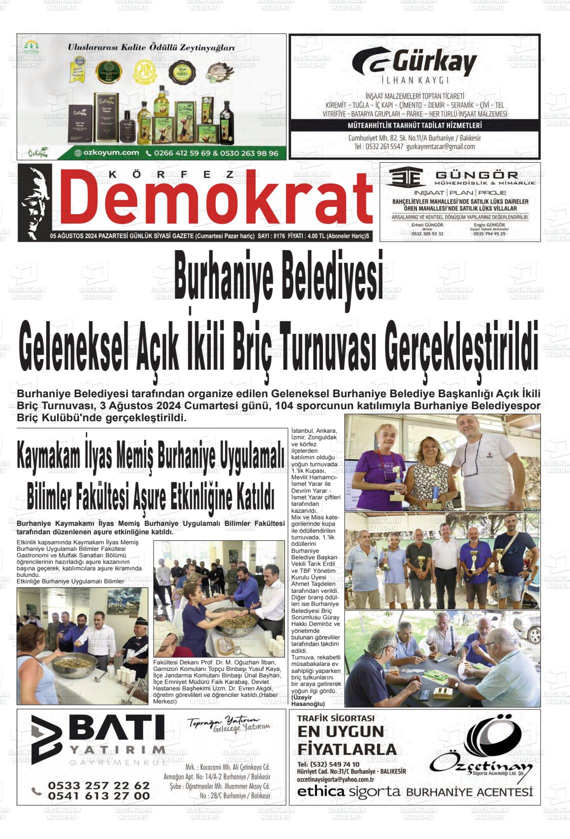 05 Ağustos 2024 Körfez Demokrat Gazete Manşeti