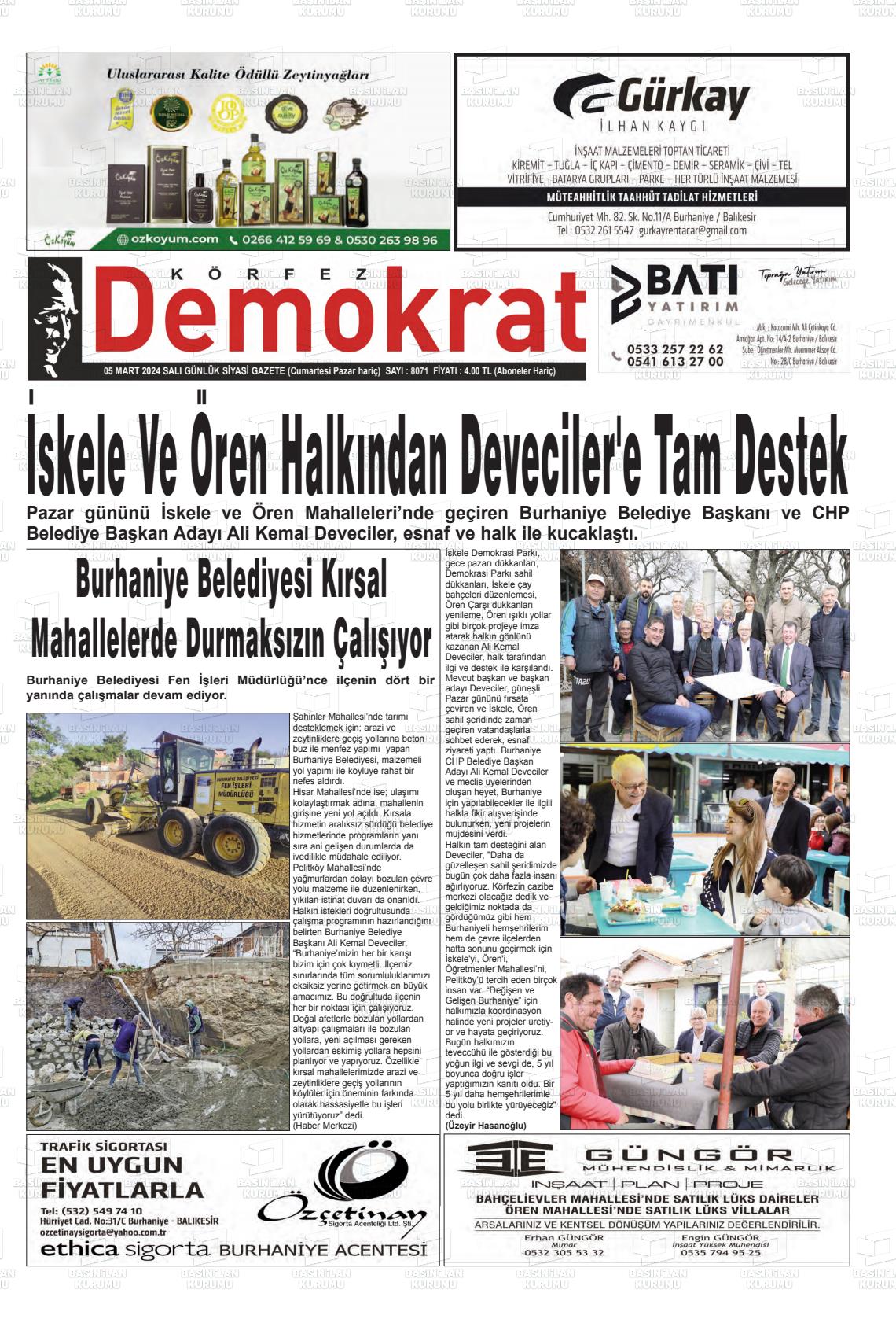 05 Mart 2024 Körfez Demokrat Gazete Manşeti