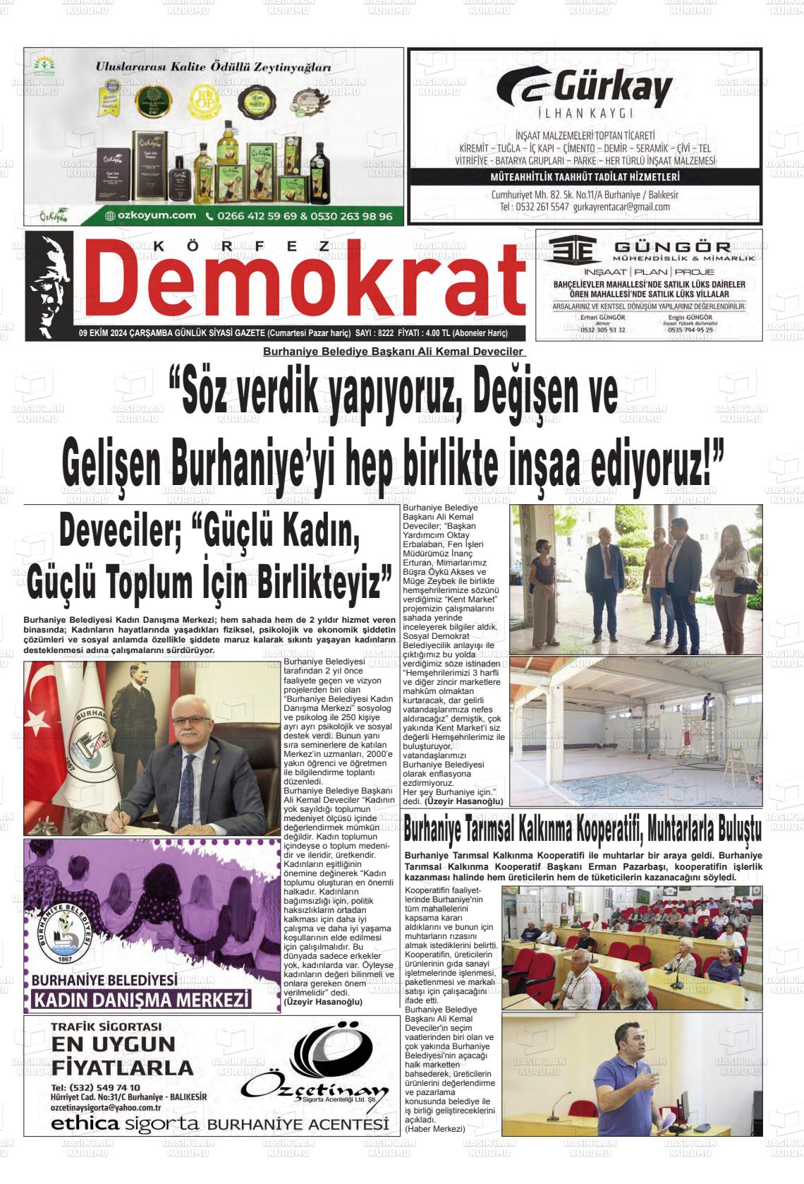 09 Ekim 2024 Körfez Demokrat Gazete Manşeti