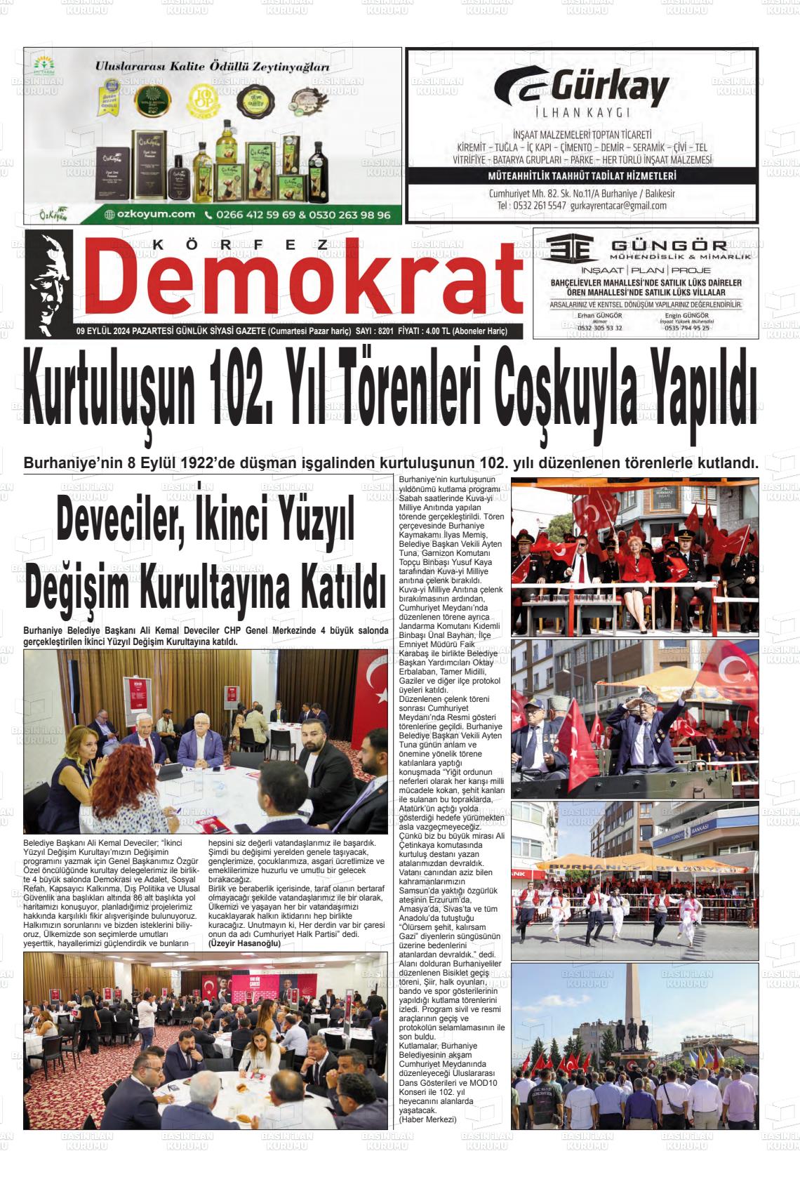 09 Eylül 2024 Körfez Demokrat Gazete Manşeti