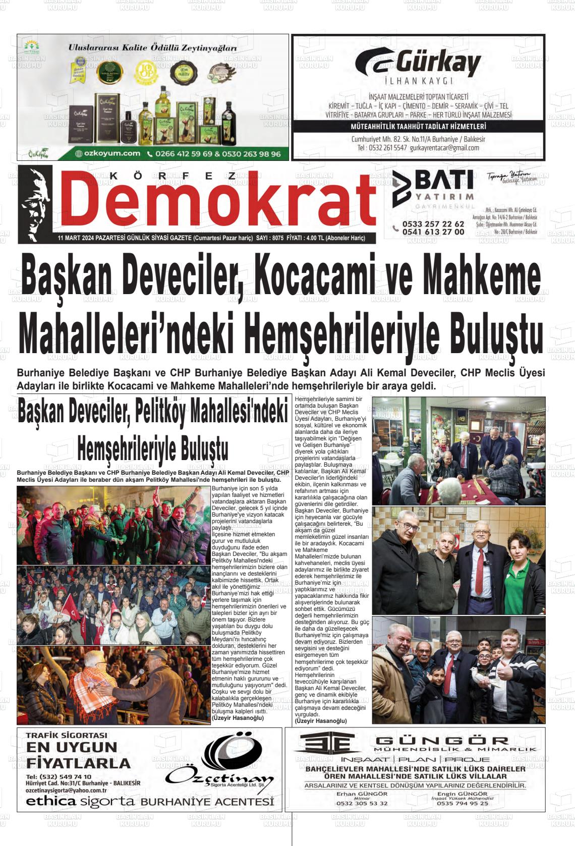 11 Mart 2024 Körfez Demokrat Gazete Manşeti