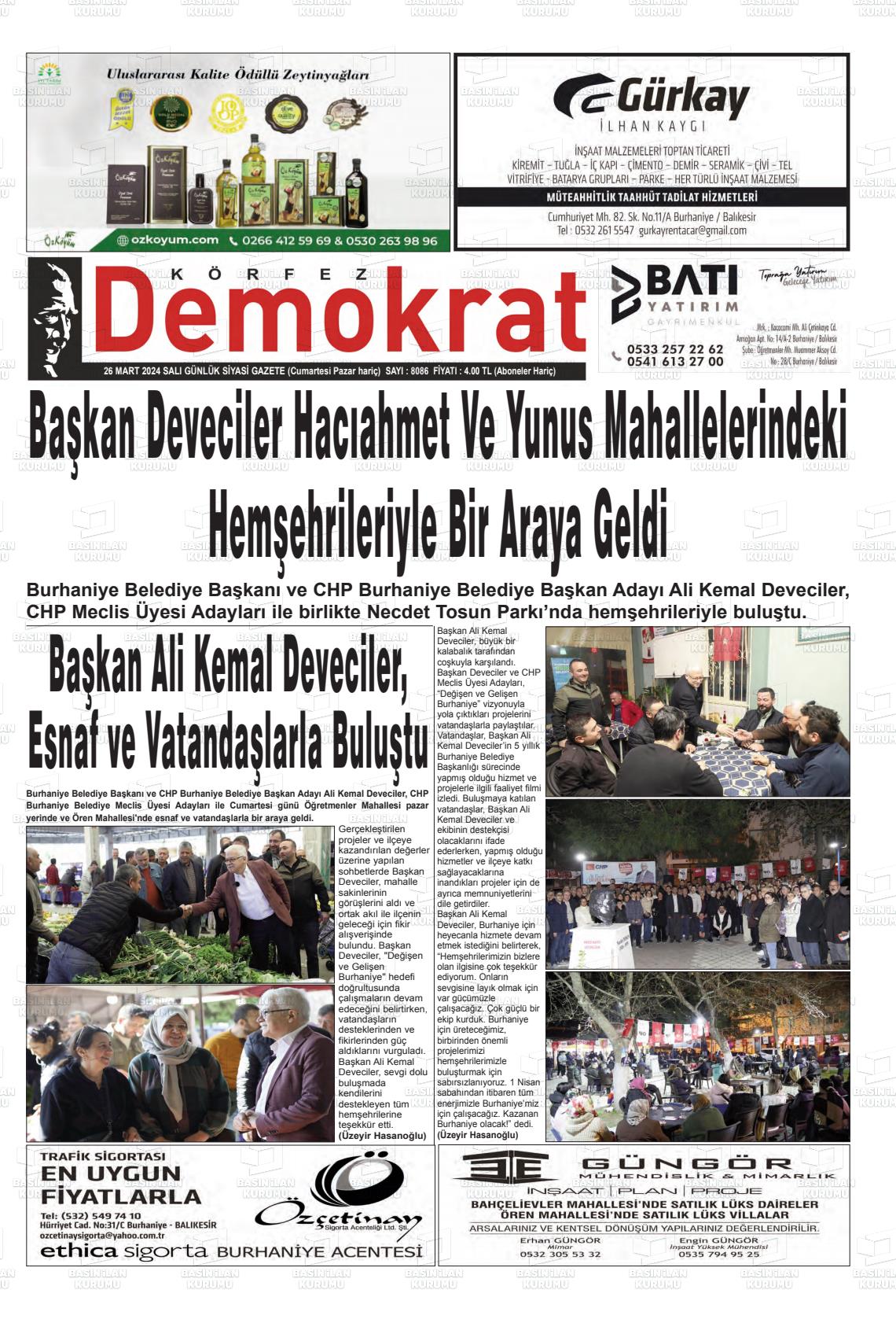 26 Mart 2024 Körfez Demokrat Gazete Manşeti