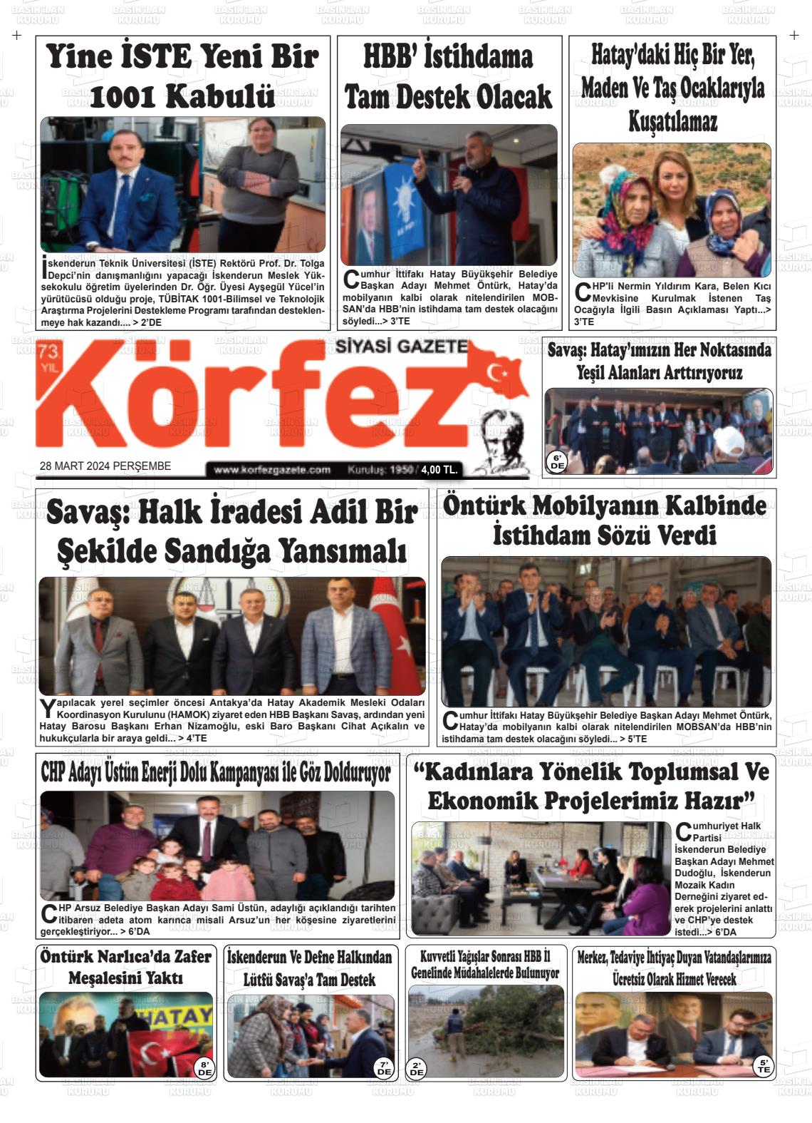 28 Mart 2024 İskenderun Körfez Gazete Manşeti