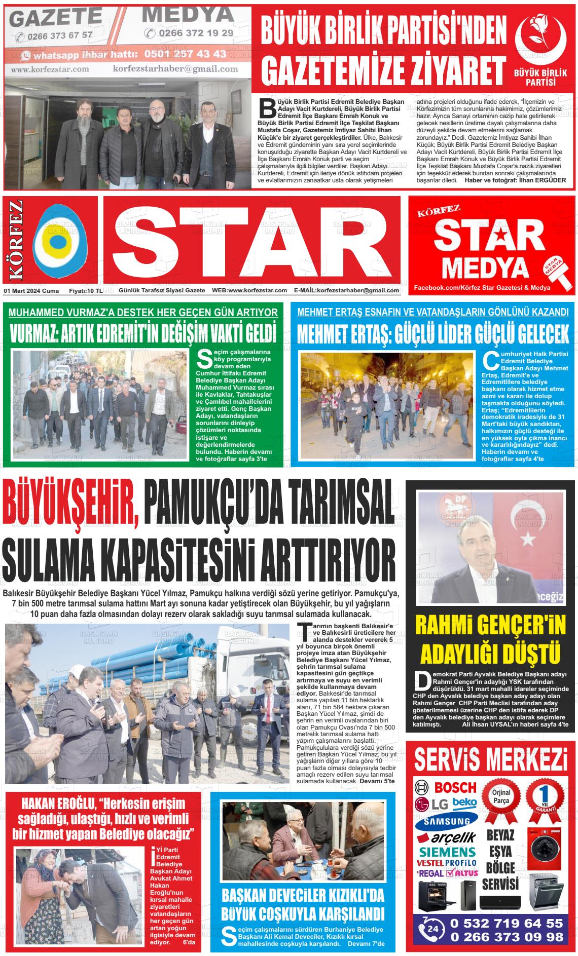 01 Mart 2024 Körfez Star Gazete Manşeti