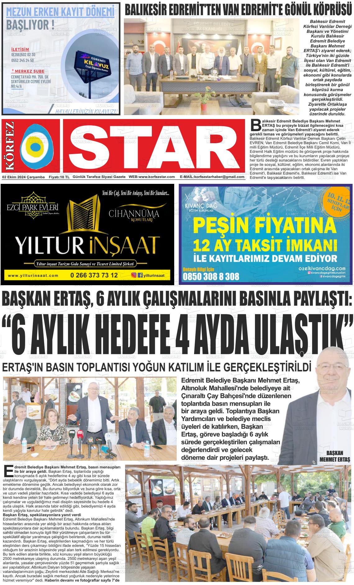 02 Ekim 2024 Körfez Star Gazete Manşeti