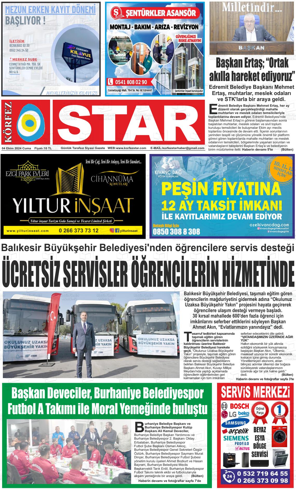 04 Ekim 2024 Körfez Star Gazete Manşeti