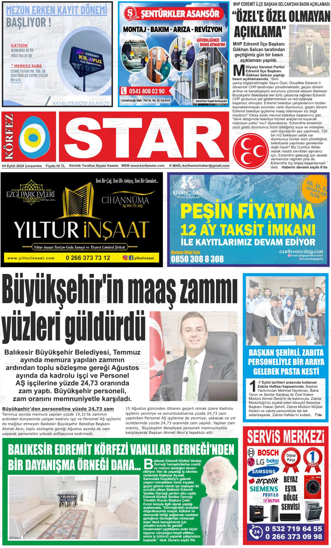 04 Eylül 2024 Körfez Star Gazete Manşeti