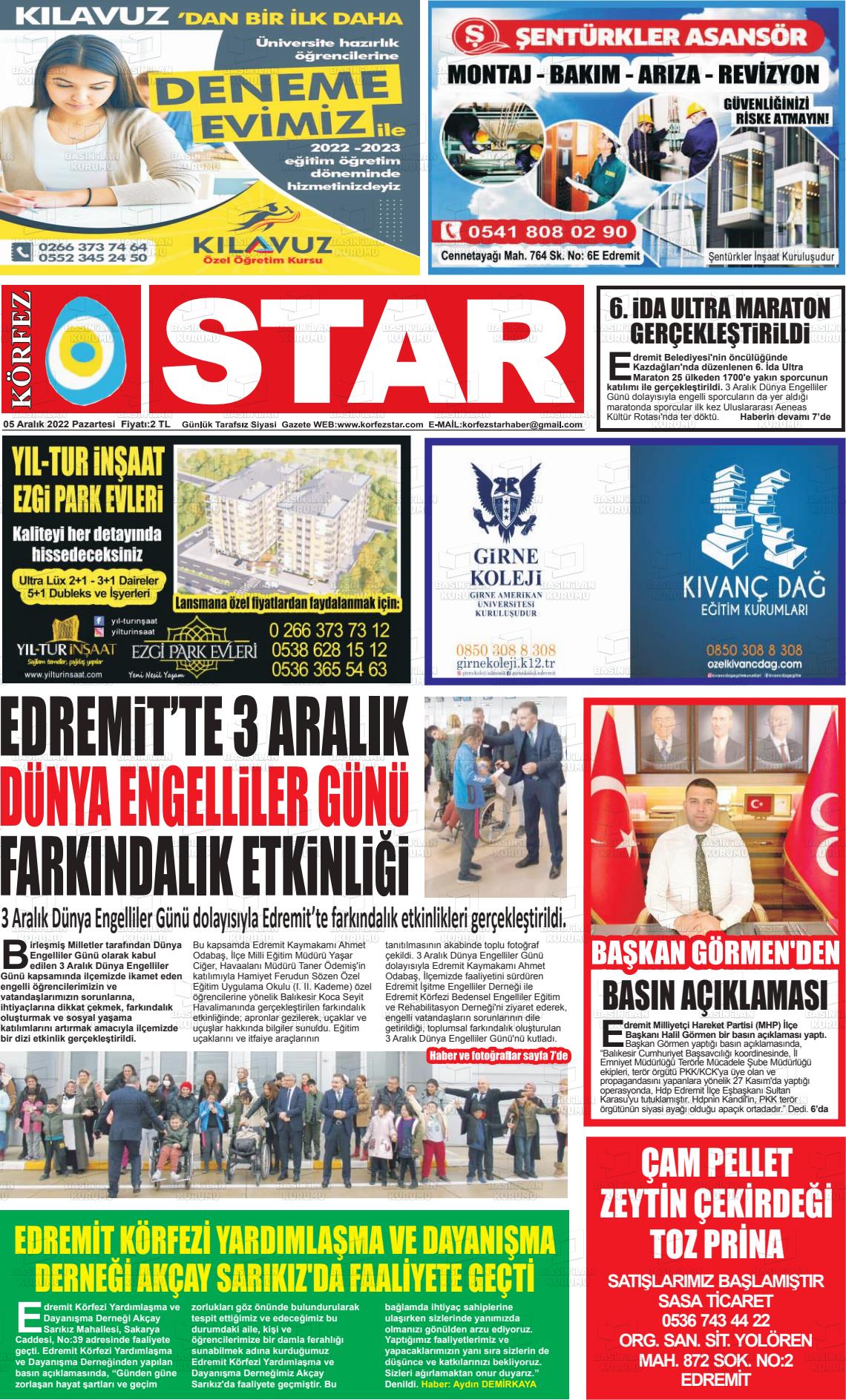 02 Şubat 2023 Körfez Star Gazete Manşeti