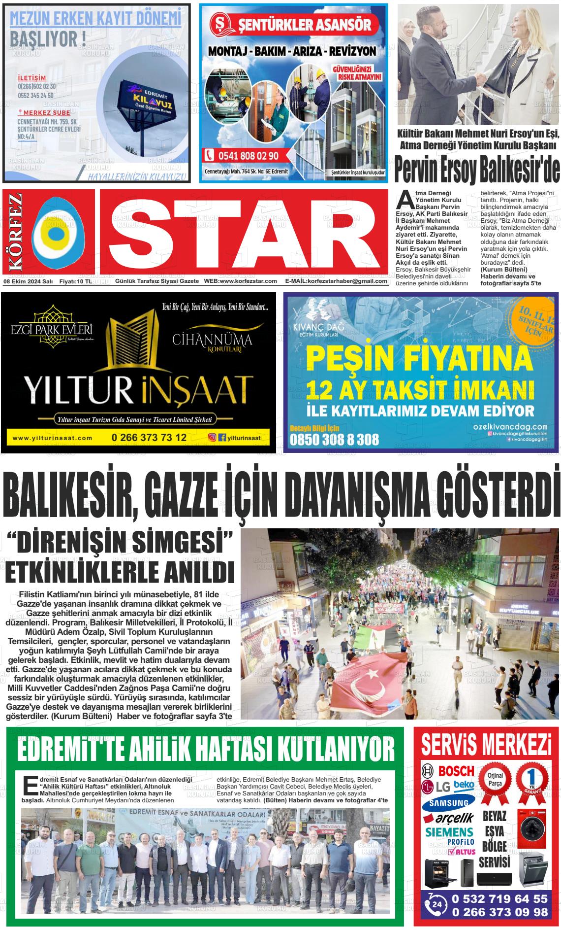 08 Ekim 2024 Körfez Star Gazete Manşeti