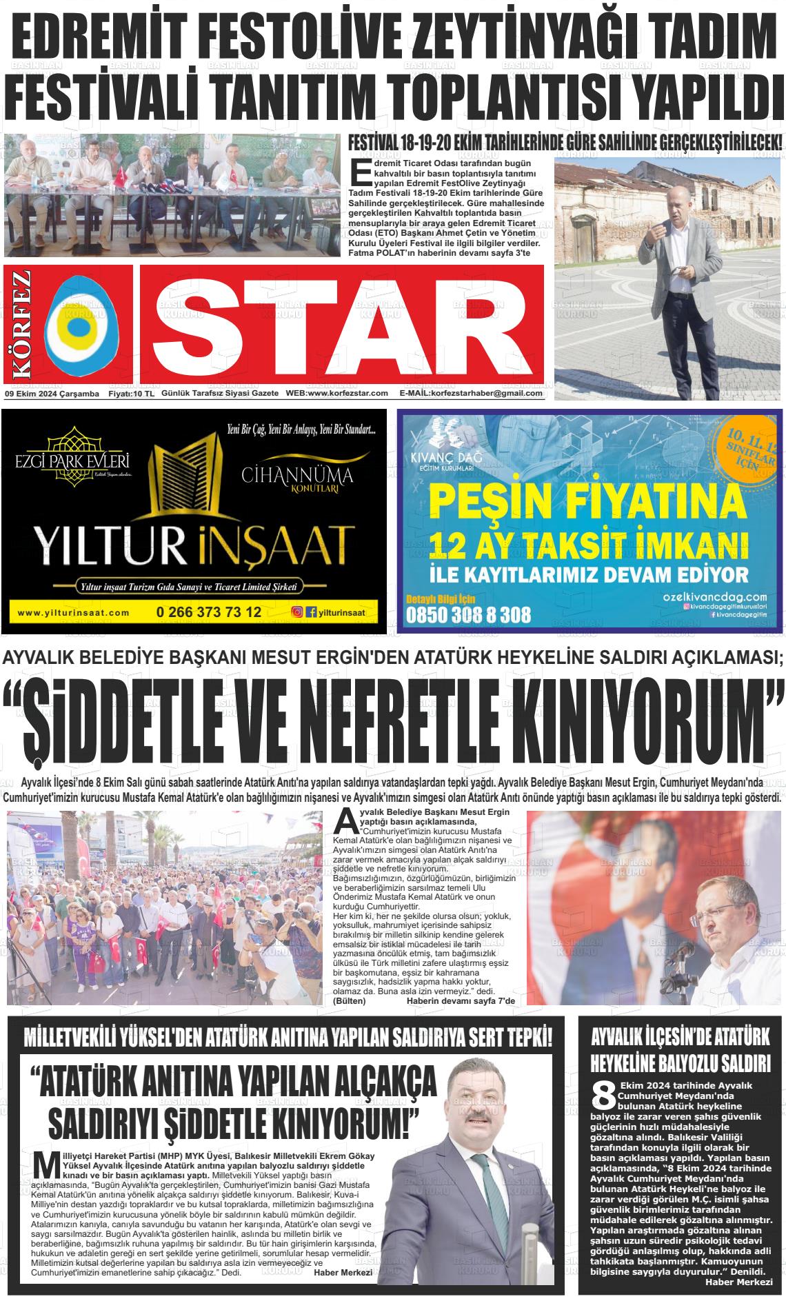 09 Ekim 2024 Körfez Star Gazete Manşeti