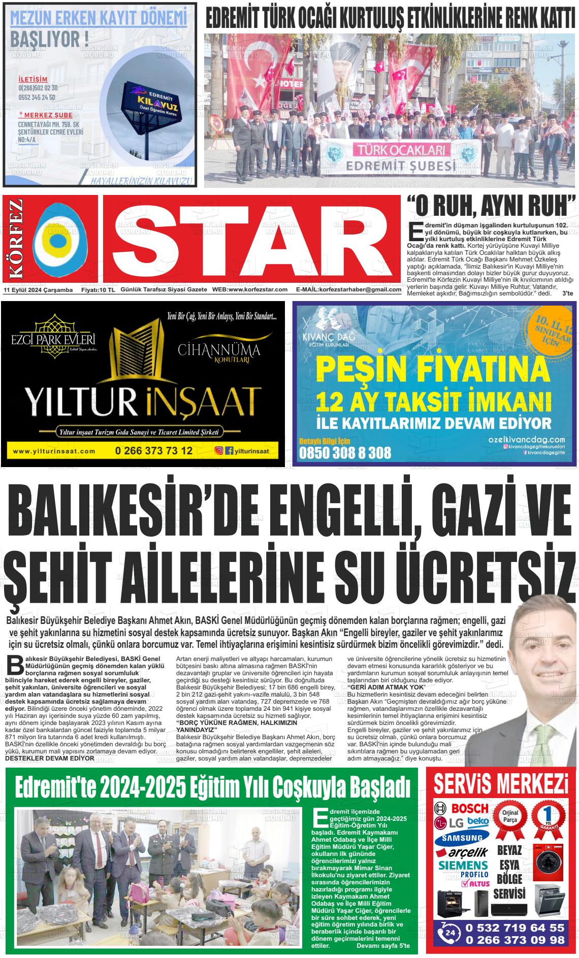 11 Eylül 2024 Körfez Star Gazete Manşeti