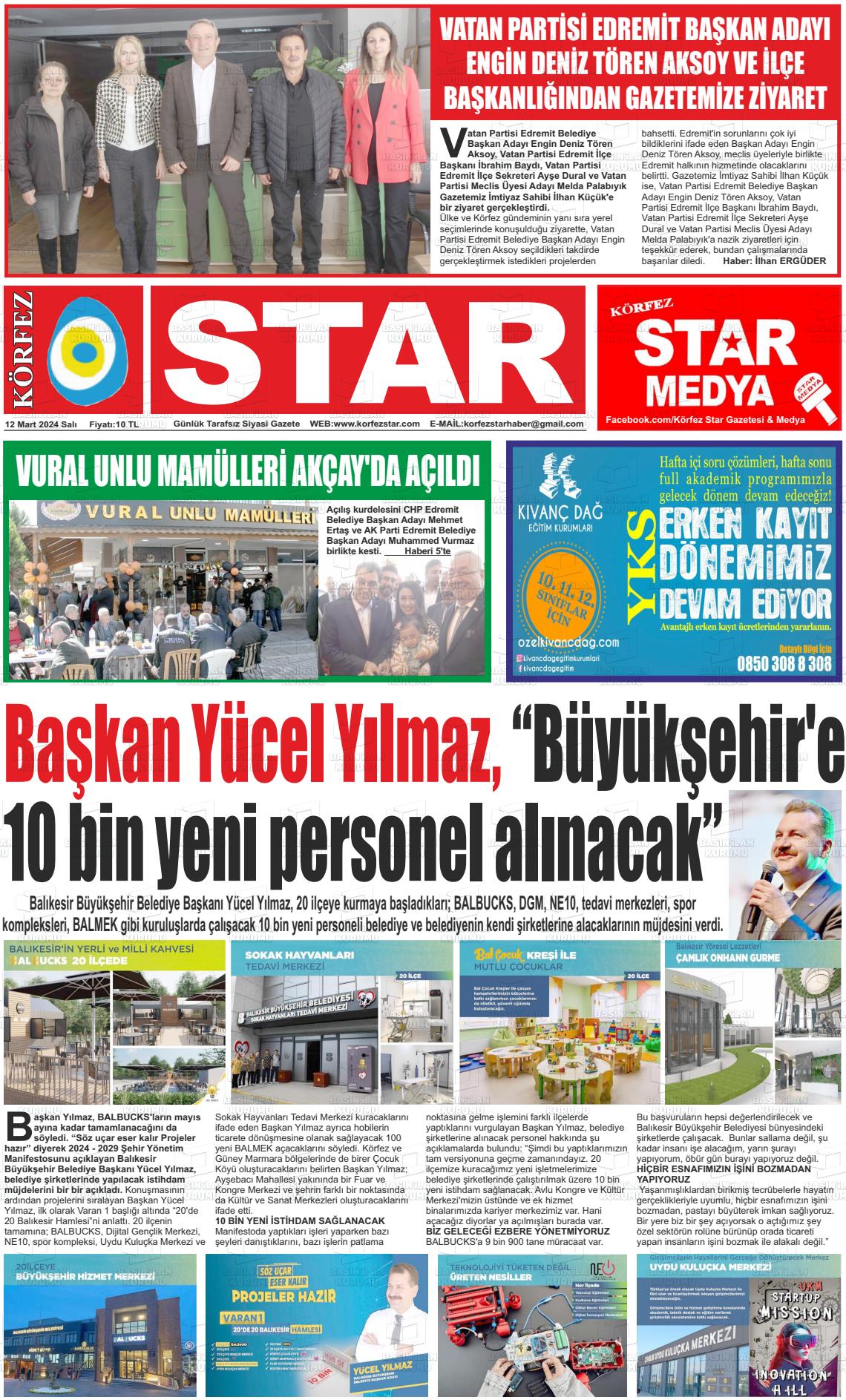 12 Mart 2024 Körfez Star Gazete Manşeti