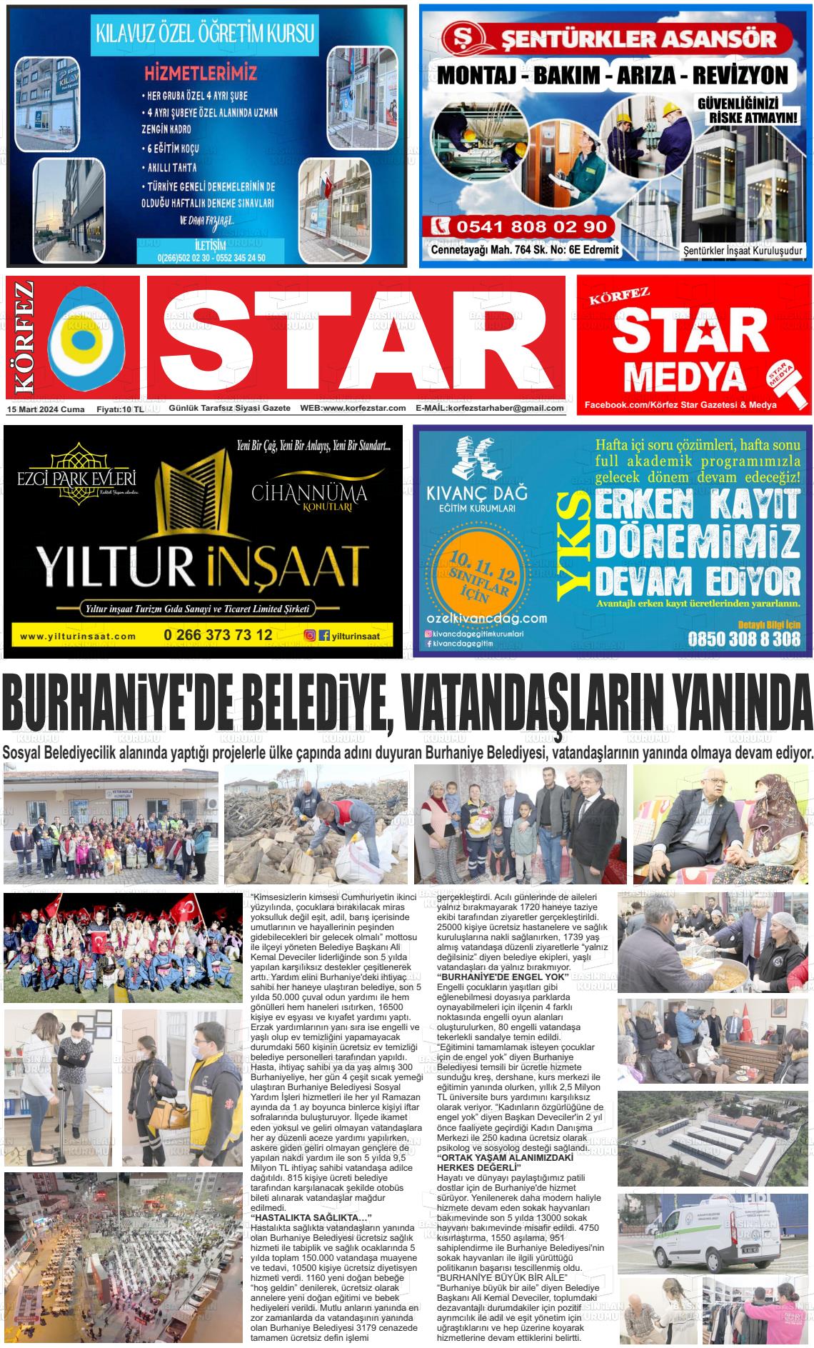 15 Mart 2024 Körfez Star Gazete Manşeti