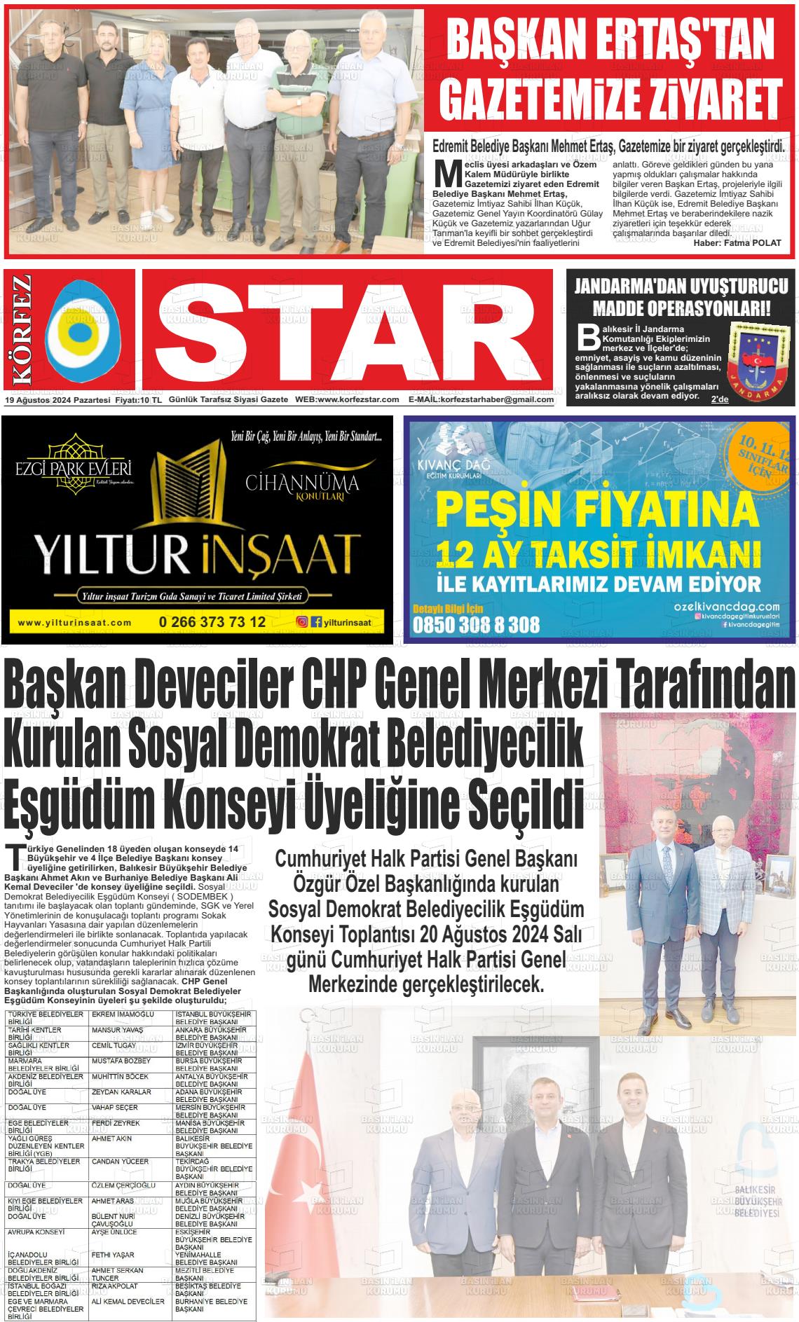 19 Ağustos 2024 Körfez Star Gazete Manşeti