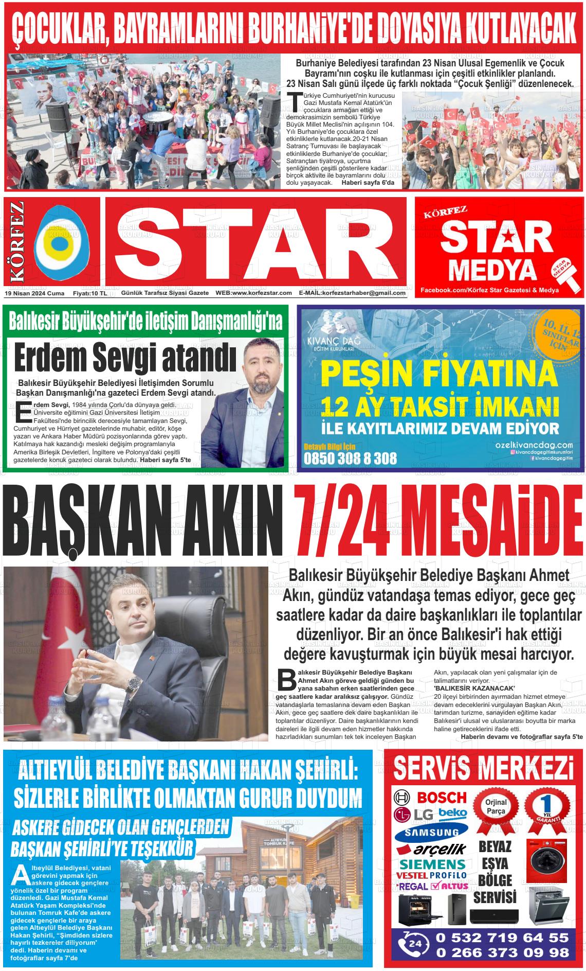 19 Nisan 2024 Körfez Star Gazete Manşeti