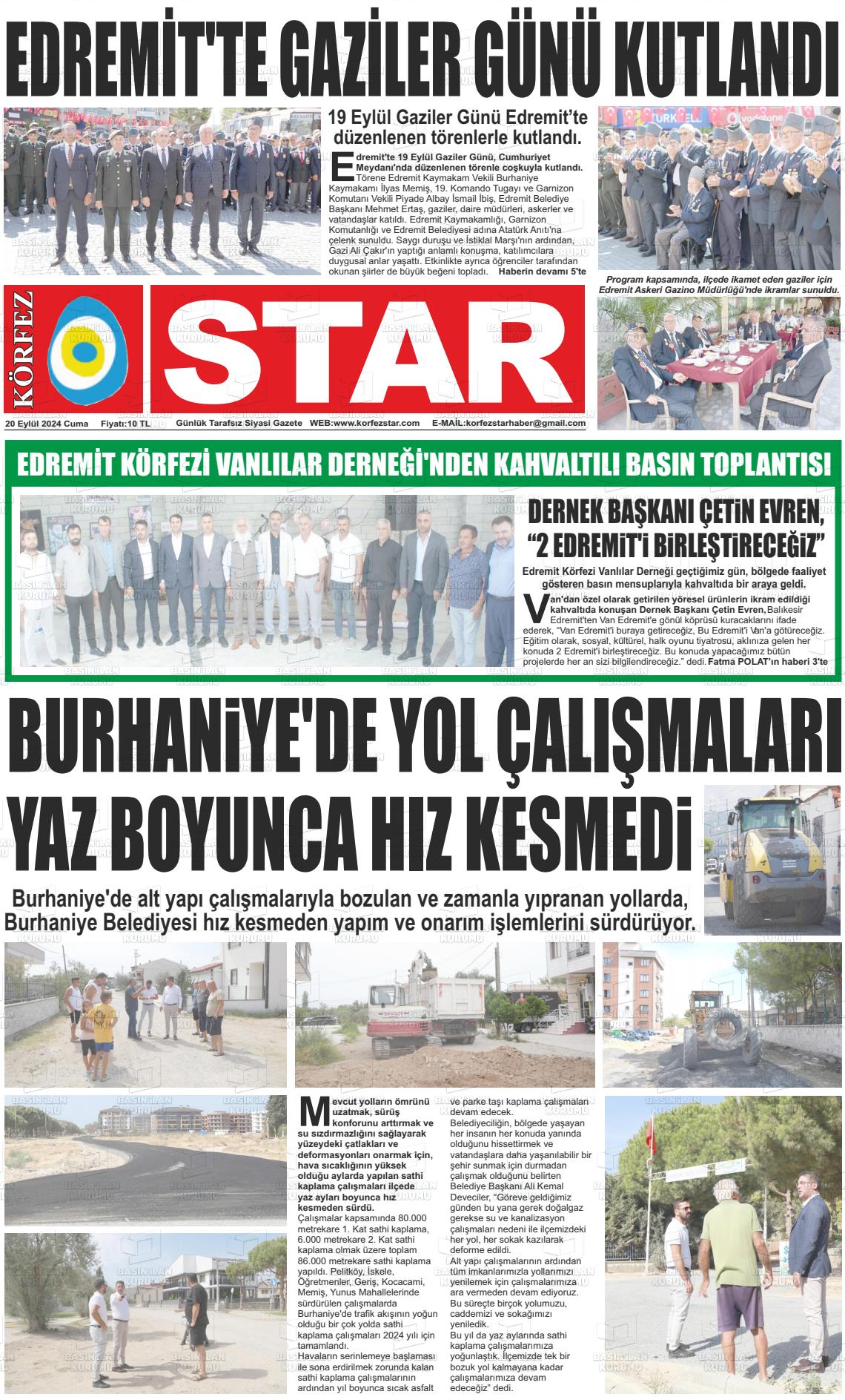 20 Eylül 2024 Körfez Star Gazete Manşeti