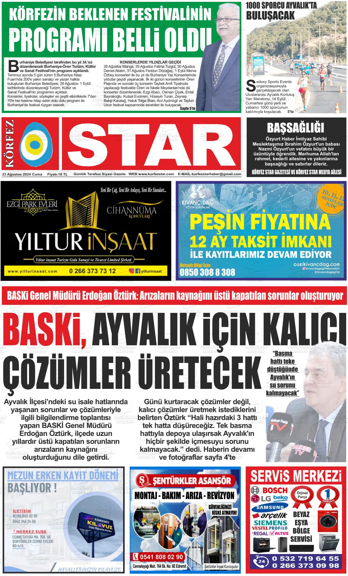 23 Ağustos 2024 Körfez Star Gazete Manşeti