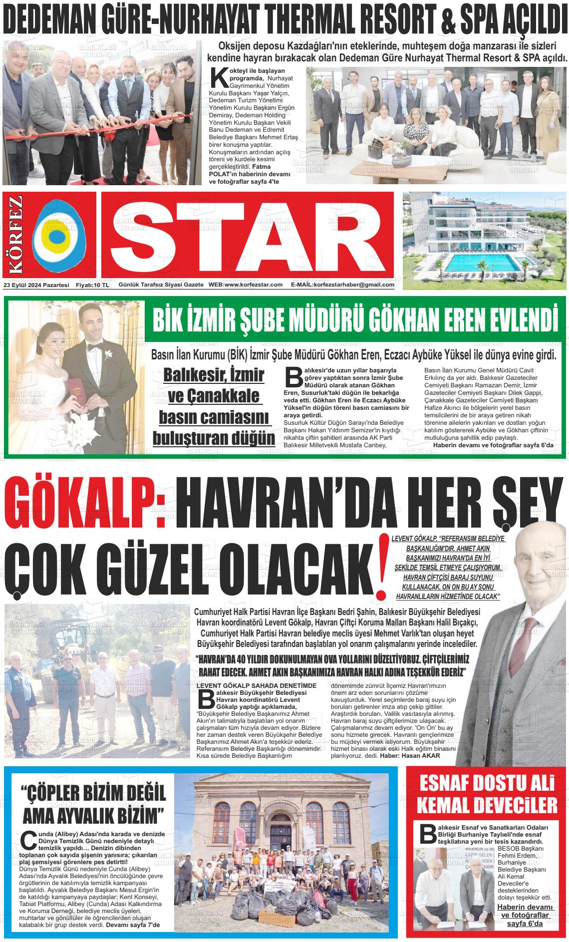 23 Eylül 2024 Körfez Star Gazete Manşeti