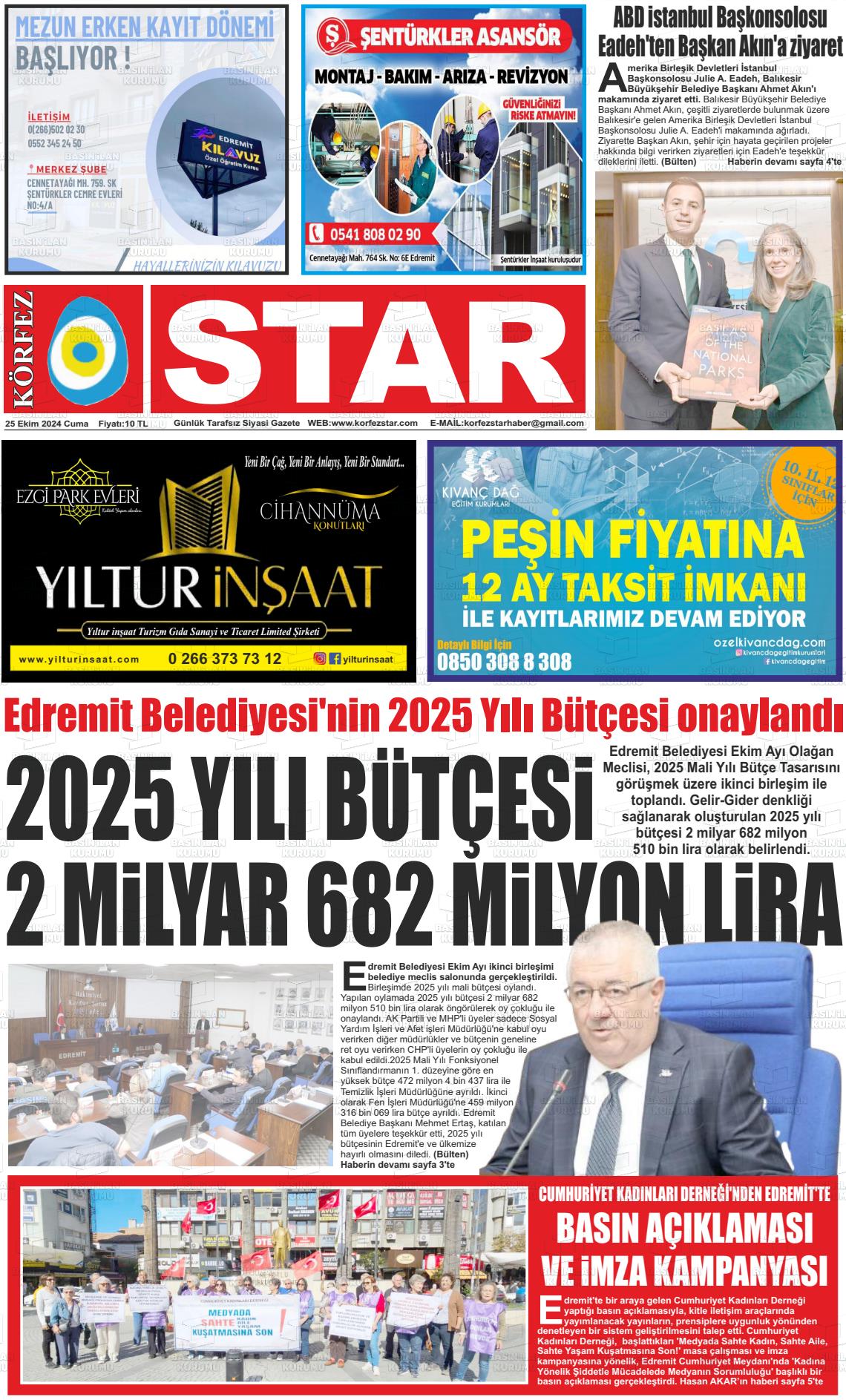 25 Ekim 2024 Körfez Star Gazete Manşeti