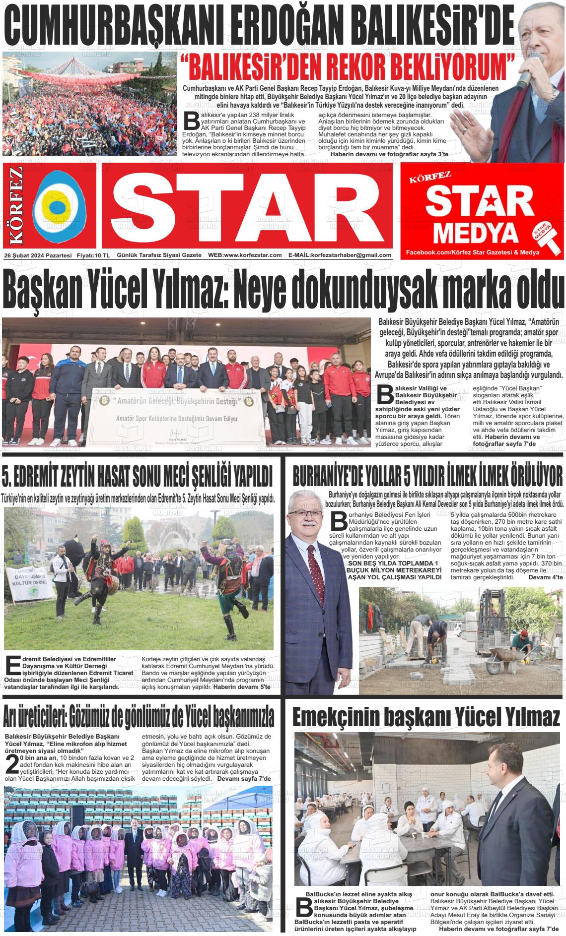 26 Şubat 2024 Körfez Star Gazete Manşeti