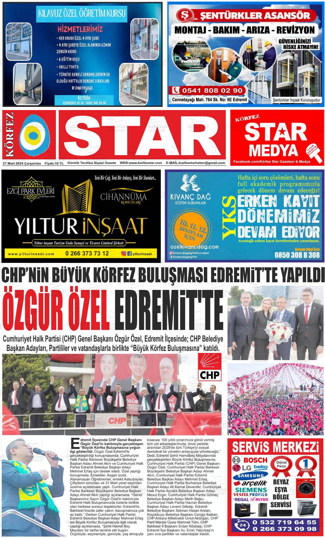 27 Mart 2024 Körfez Star Gazete Manşeti