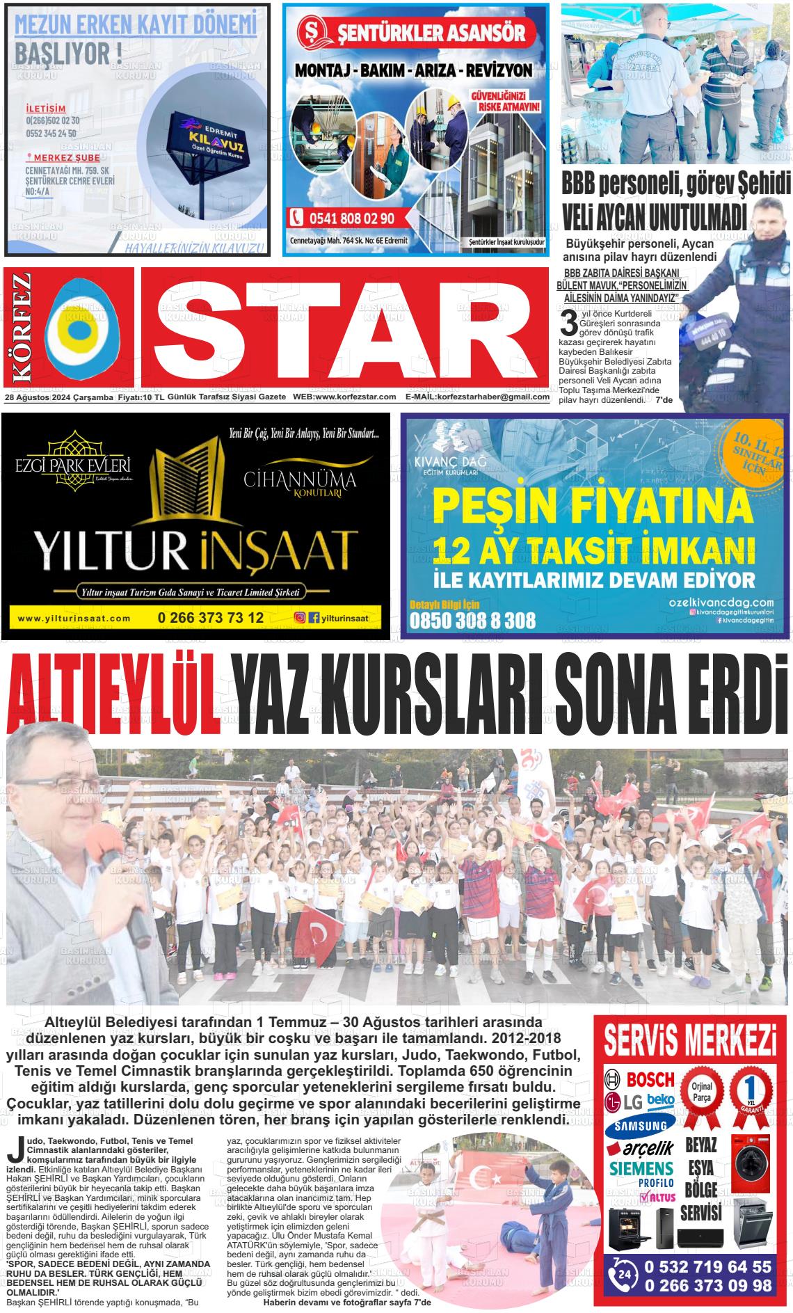 28 Ağustos 2024 Körfez Star Gazete Manşeti