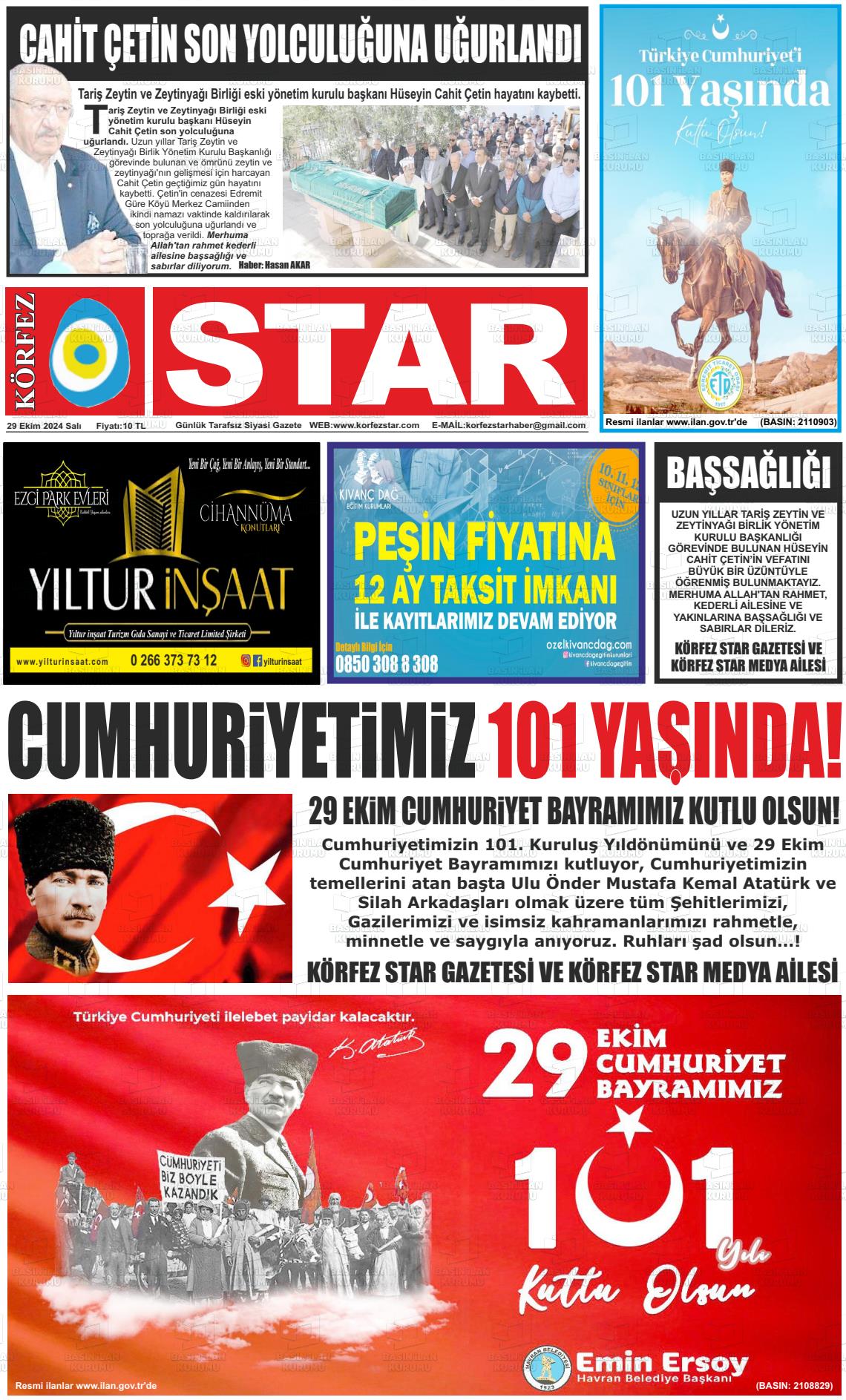 29 Ekim 2024 Körfez Star Gazete Manşeti