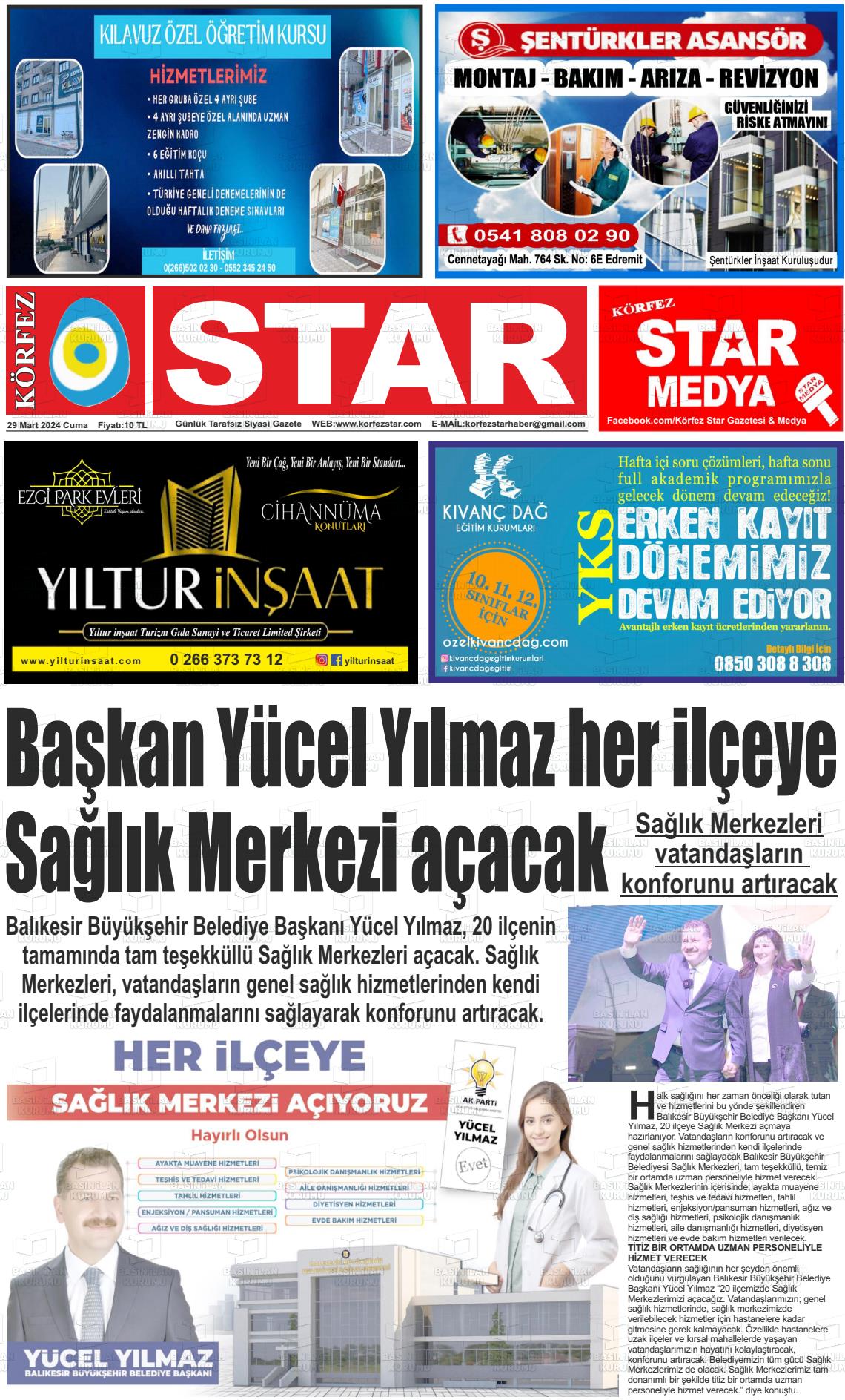 29 Mart 2024 Körfez Star Gazete Manşeti