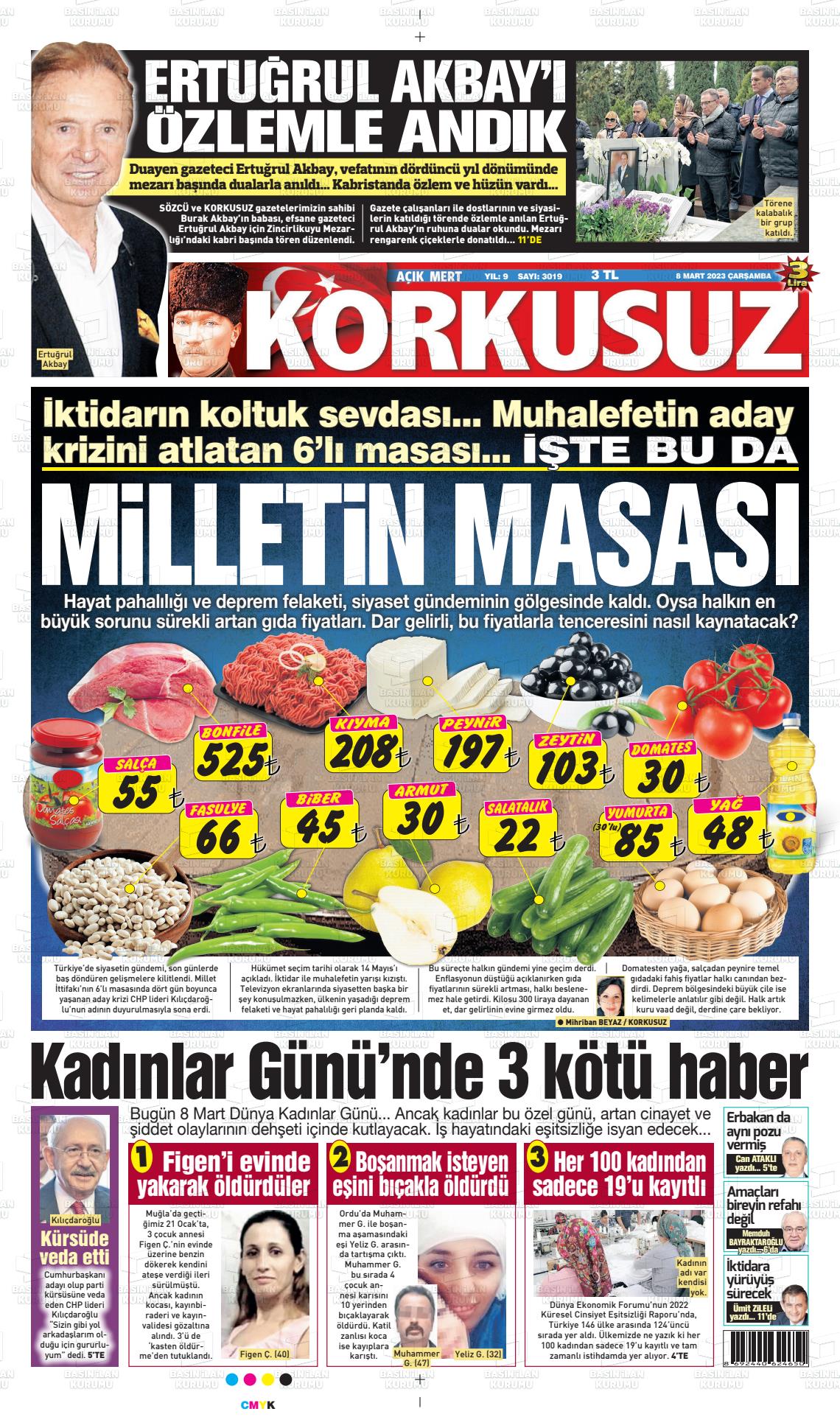 08 Mart 2023 Korkusuz Gazete Gazete Manşeti