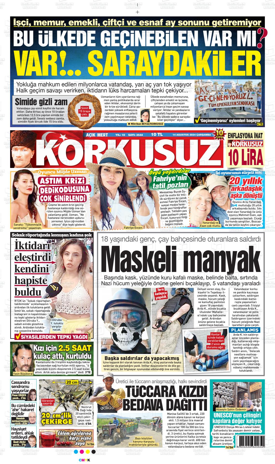 14 Ağustos 2024 Korkusuz Gazete Gazete Manşeti