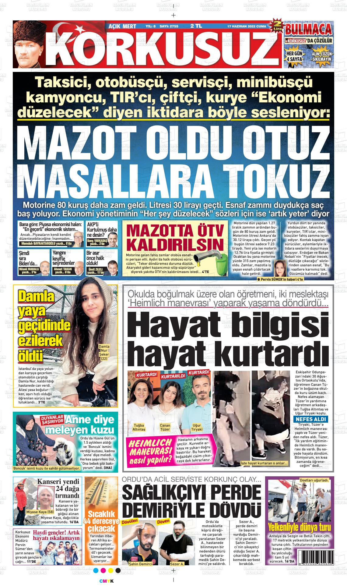 17 Haziran 2022 Korkusuz Gazete Gazete Manşeti