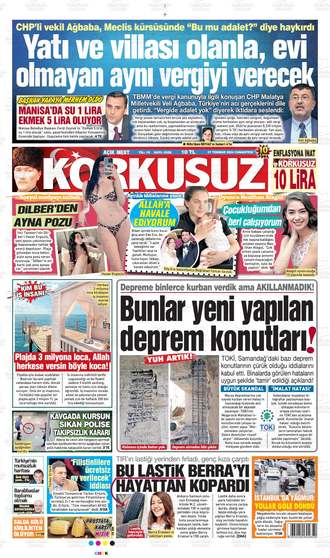 27 Temmuz 2024 Korkusuz Gazete Gazete Manşeti