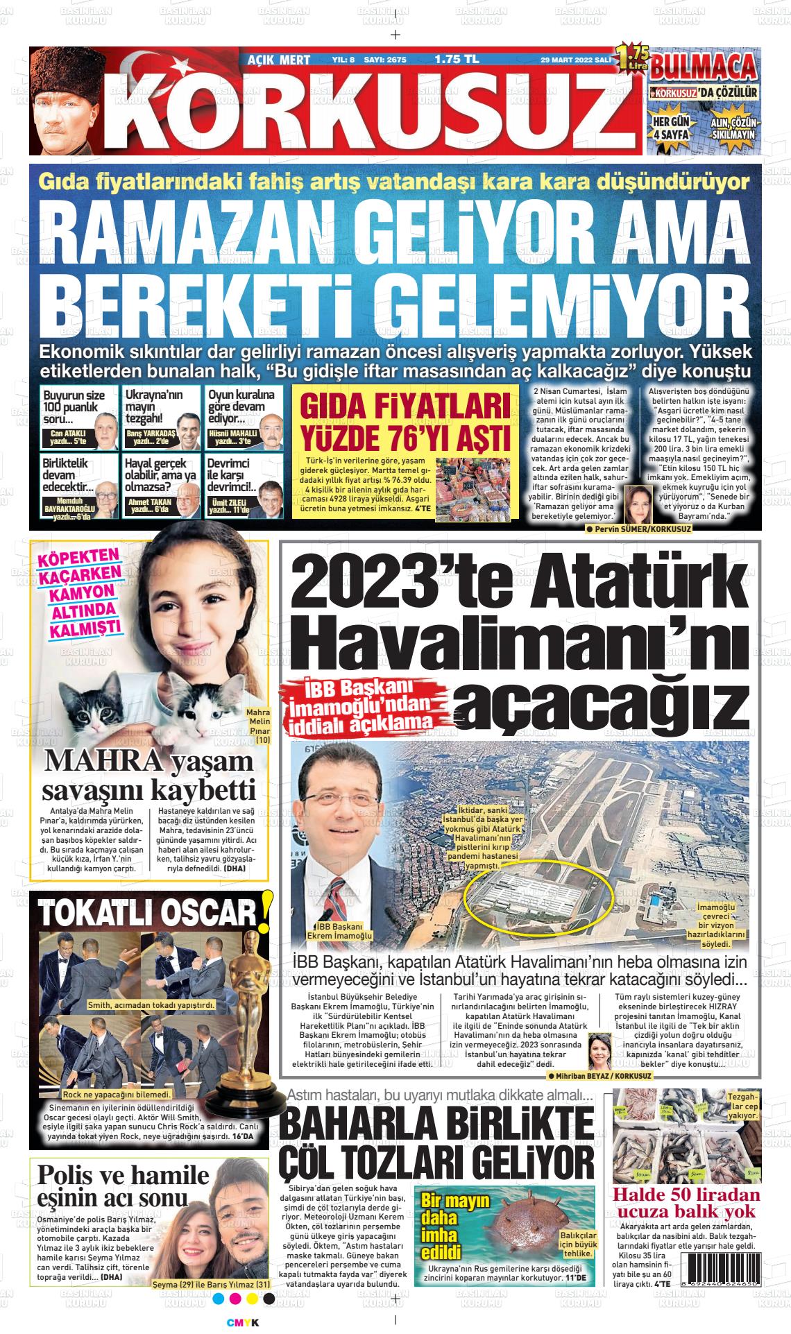 29 Mart 2022 Korkusuz Gazete Gazete Manşeti