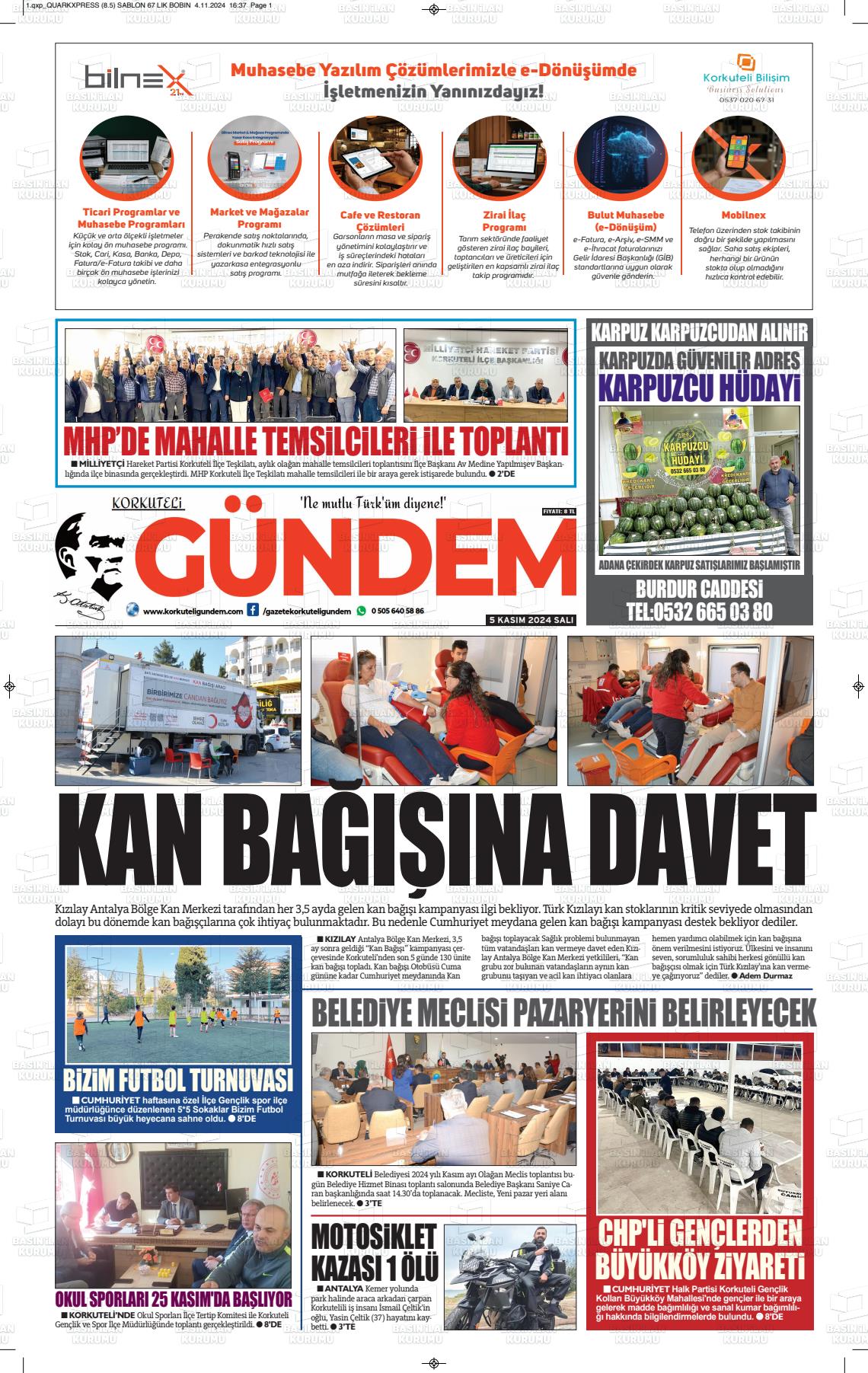 05 Kasım 2024 Korkuteli Gündem Gazete Manşeti