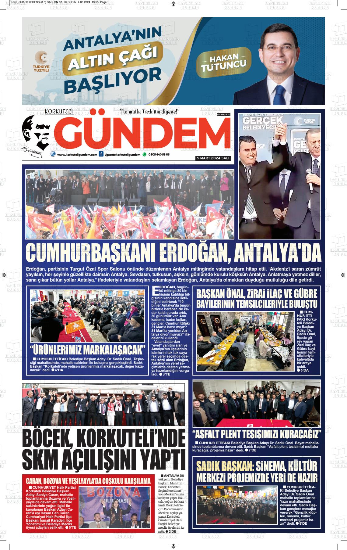 07 Mart 2024 Korkuteli Gündem Gazete Manşeti