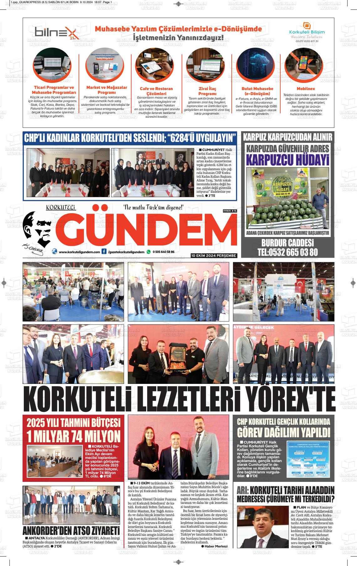 10 Ekim 2024 Korkuteli Gündem Gazete Manşeti