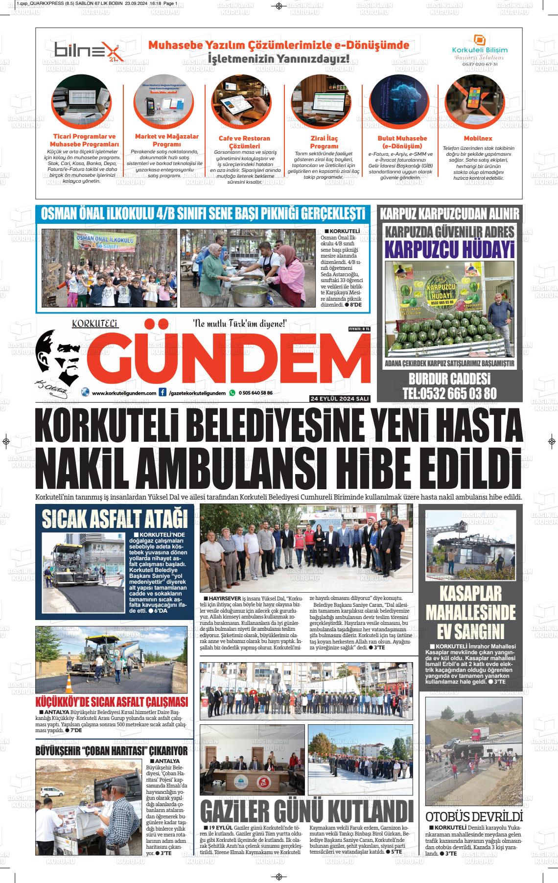 24 Eylül 2024 Korkuteli Gündem Gazete Manşeti