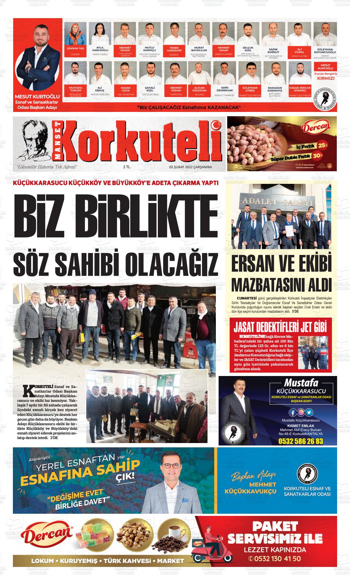 02 Şubat 2022 Korkuteli Manşet Gazete Manşeti