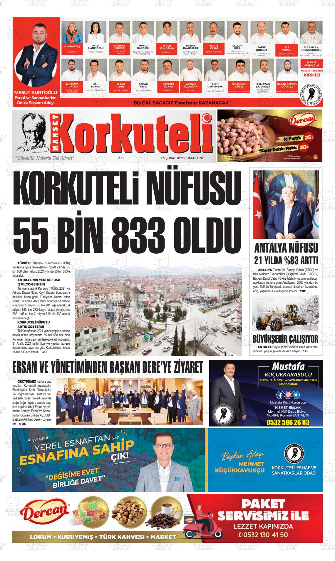 05 Şubat 2022 Korkuteli Manşet Gazete Manşeti