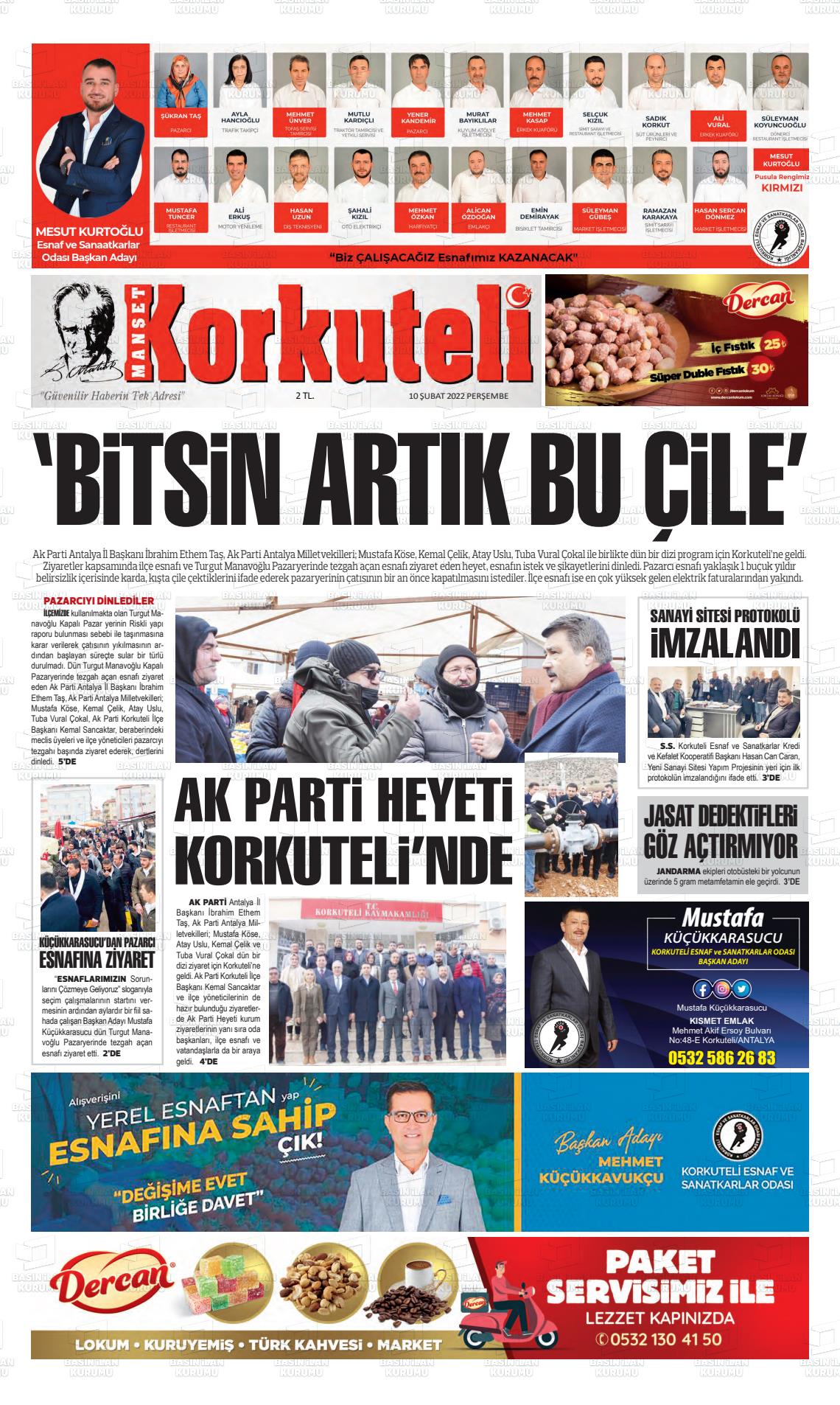 10 Şubat 2022 Korkuteli Manşet Gazete Manşeti