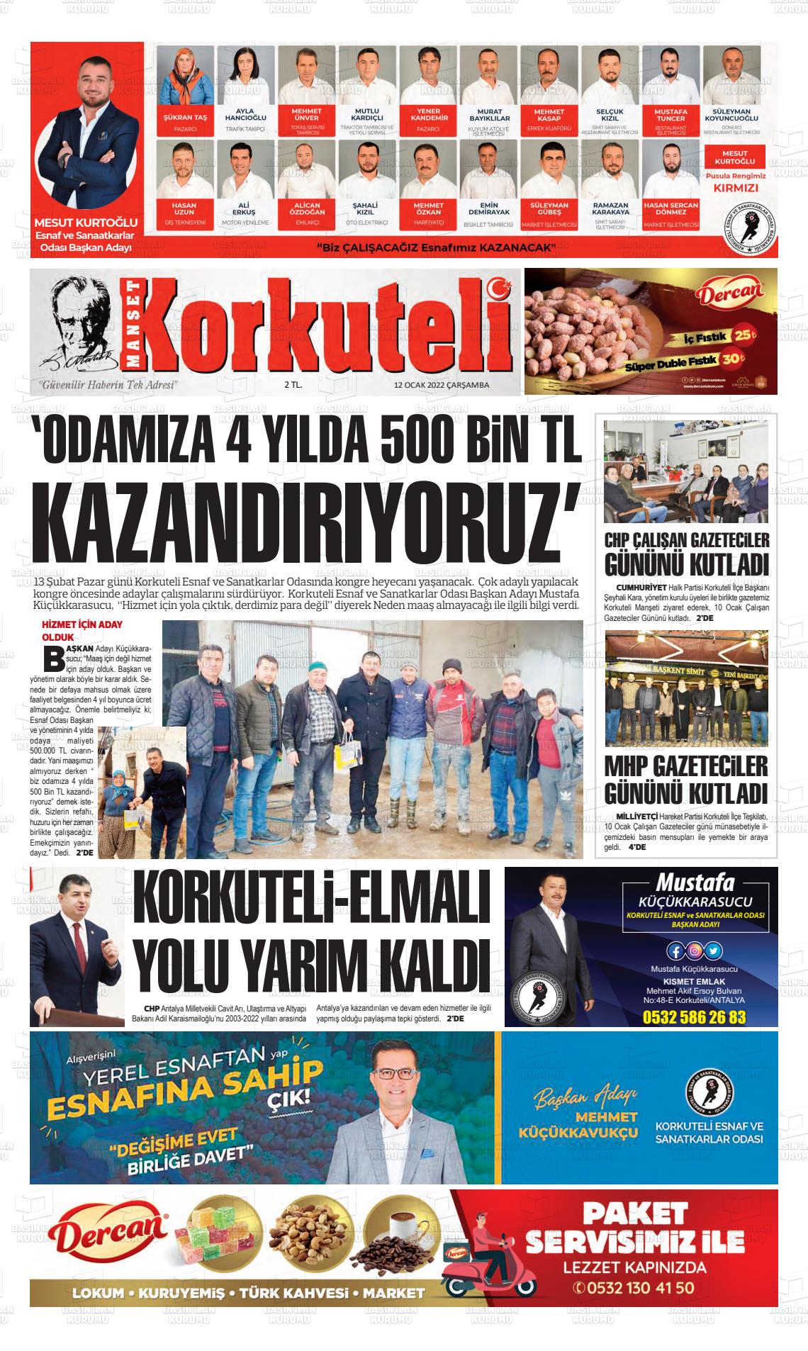 12 Ocak 2022 Korkuteli Manşet Gazete Manşeti