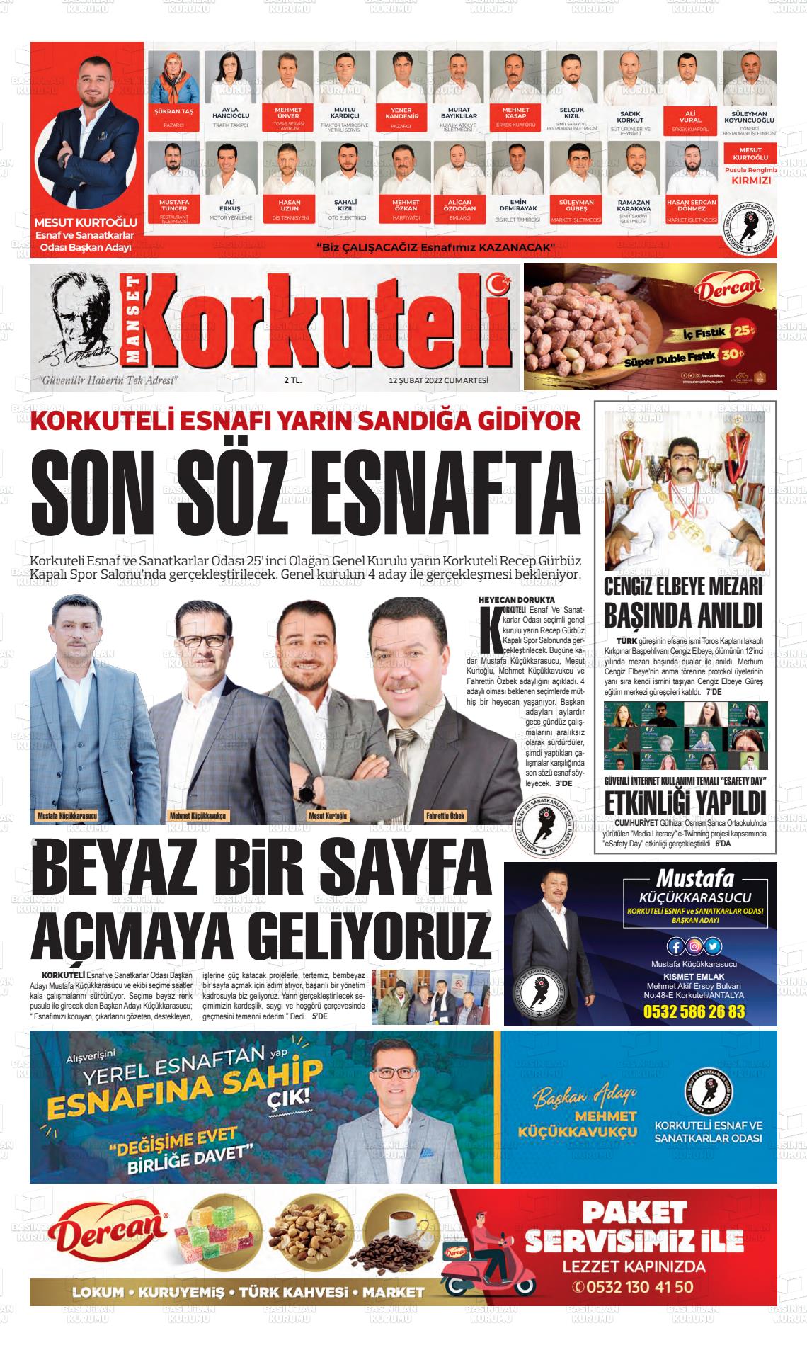 12 Şubat 2022 Korkuteli Manşet Gazete Manşeti